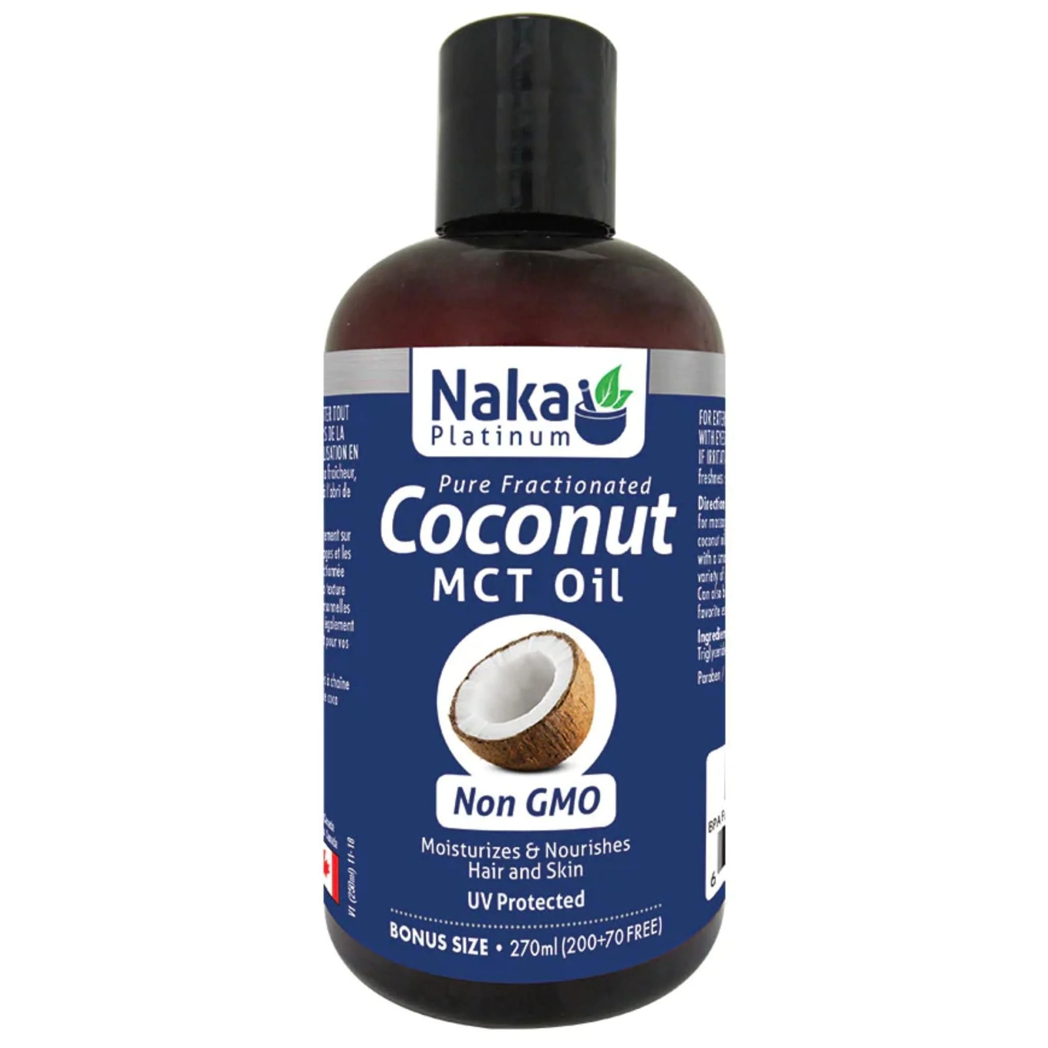 Naka Platinum Pure Fractionated Coconut MCT Oil, Moisturizes and Nourishes Hair and Skin, 270ml