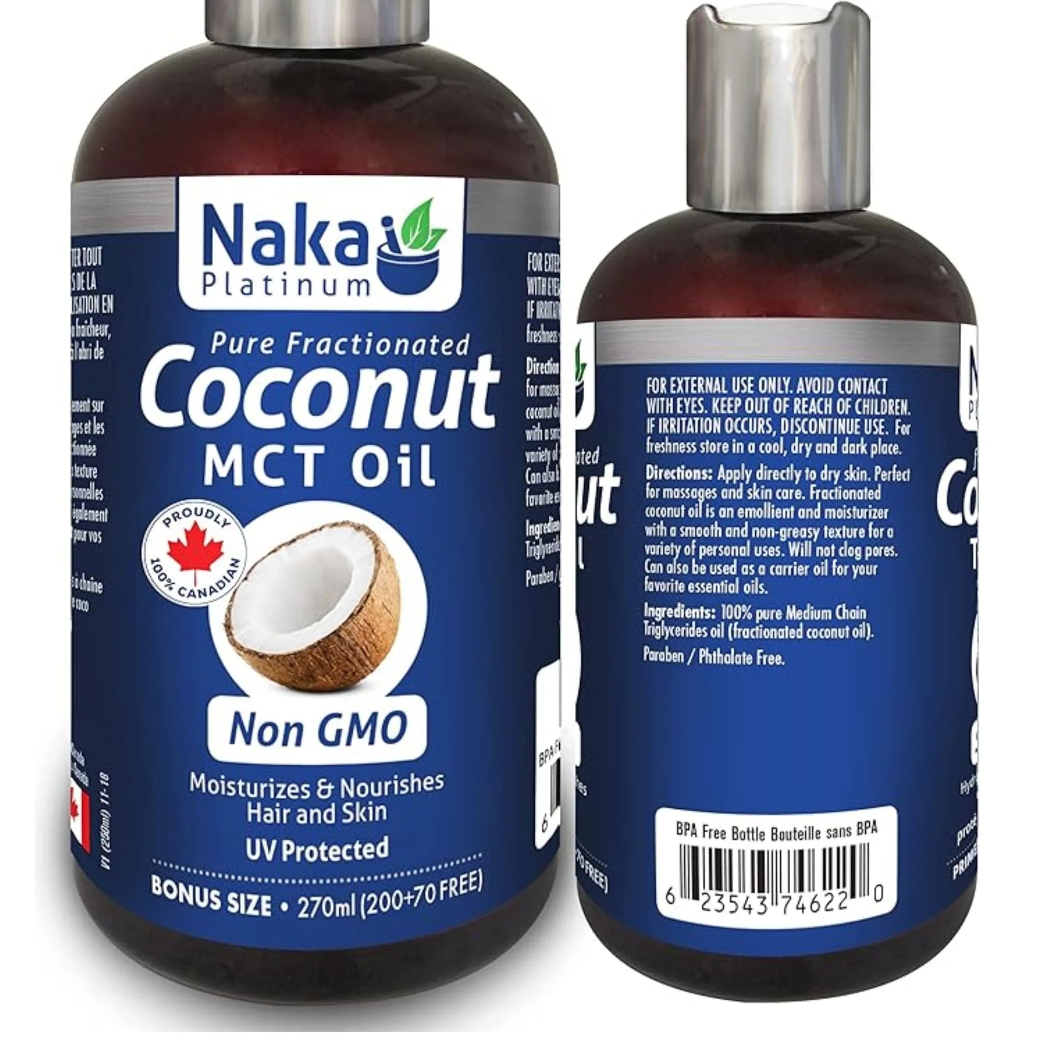 Naka Platinum Pure Fractionated Coconut MCT Oil, Moisturizes and Nourishes Hair and Skin, 270ml - Image 2