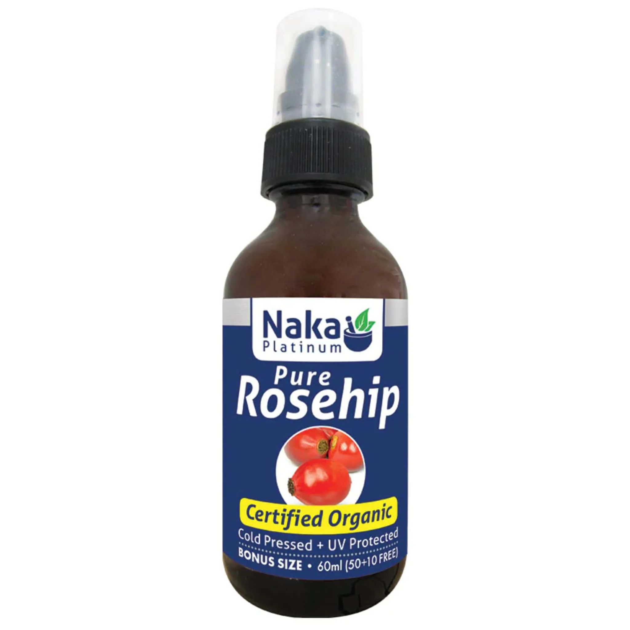 Naka Platinum Pure Rosehip Oil, Certified Organic, Cold Pressed and UV Protected, 60ml