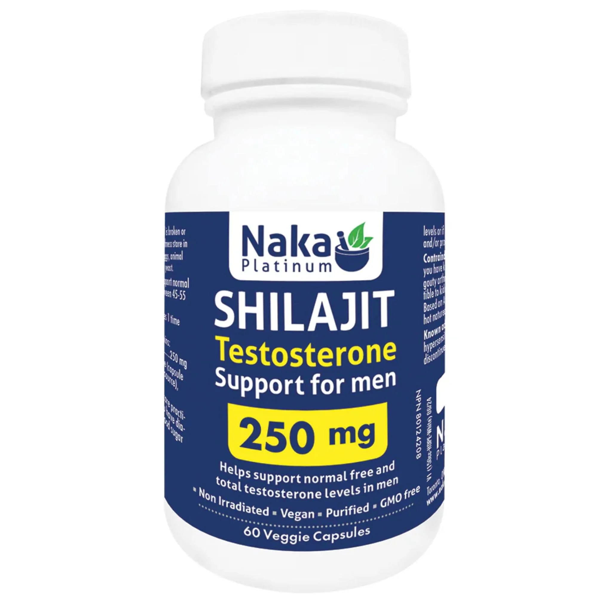 Naka Platinum Shilajit 250mg, Supports Free and Total Testosterone Levels for Men, 60 Vegetable Capsules