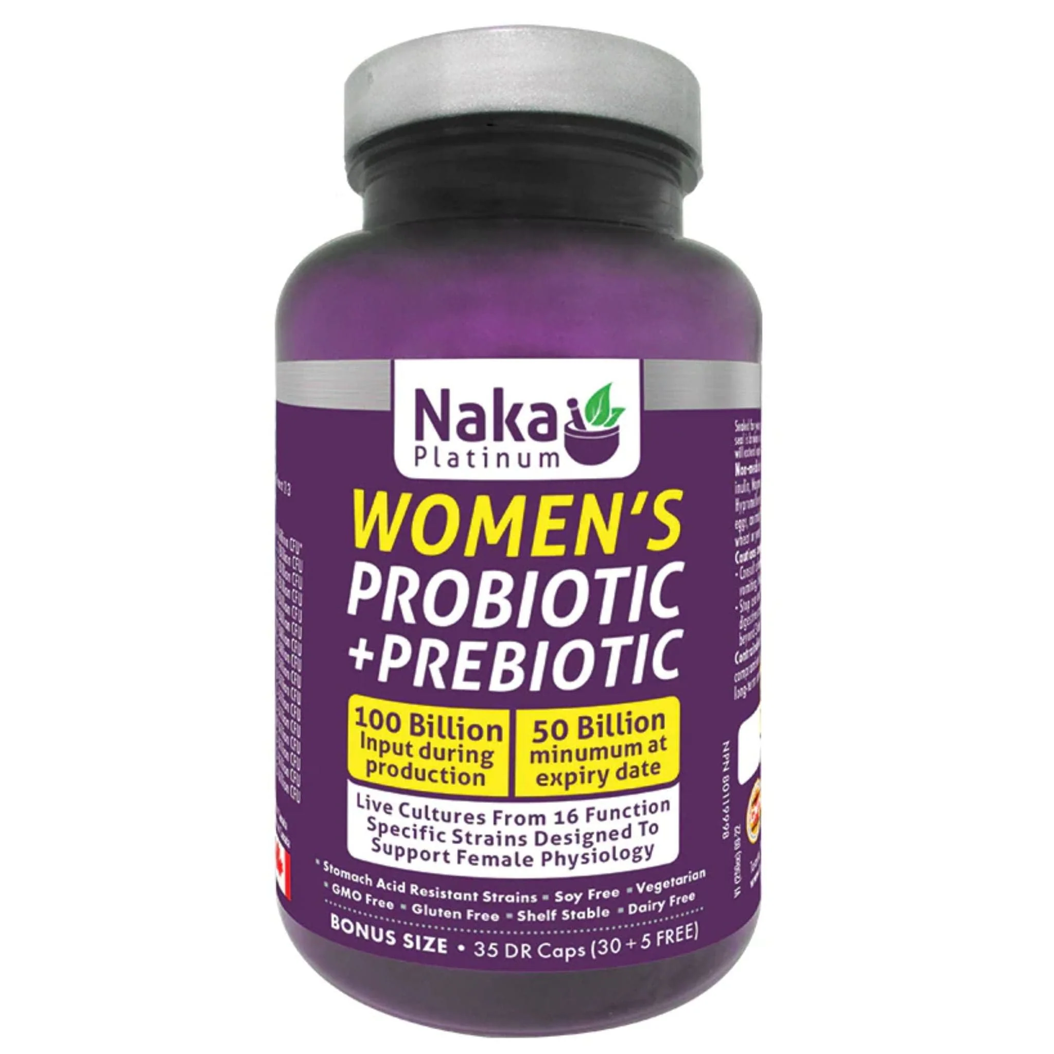 Naka Platinum Women's Probiotic 100 Billion, Shelf Stable, 35 Vegetable Capsules