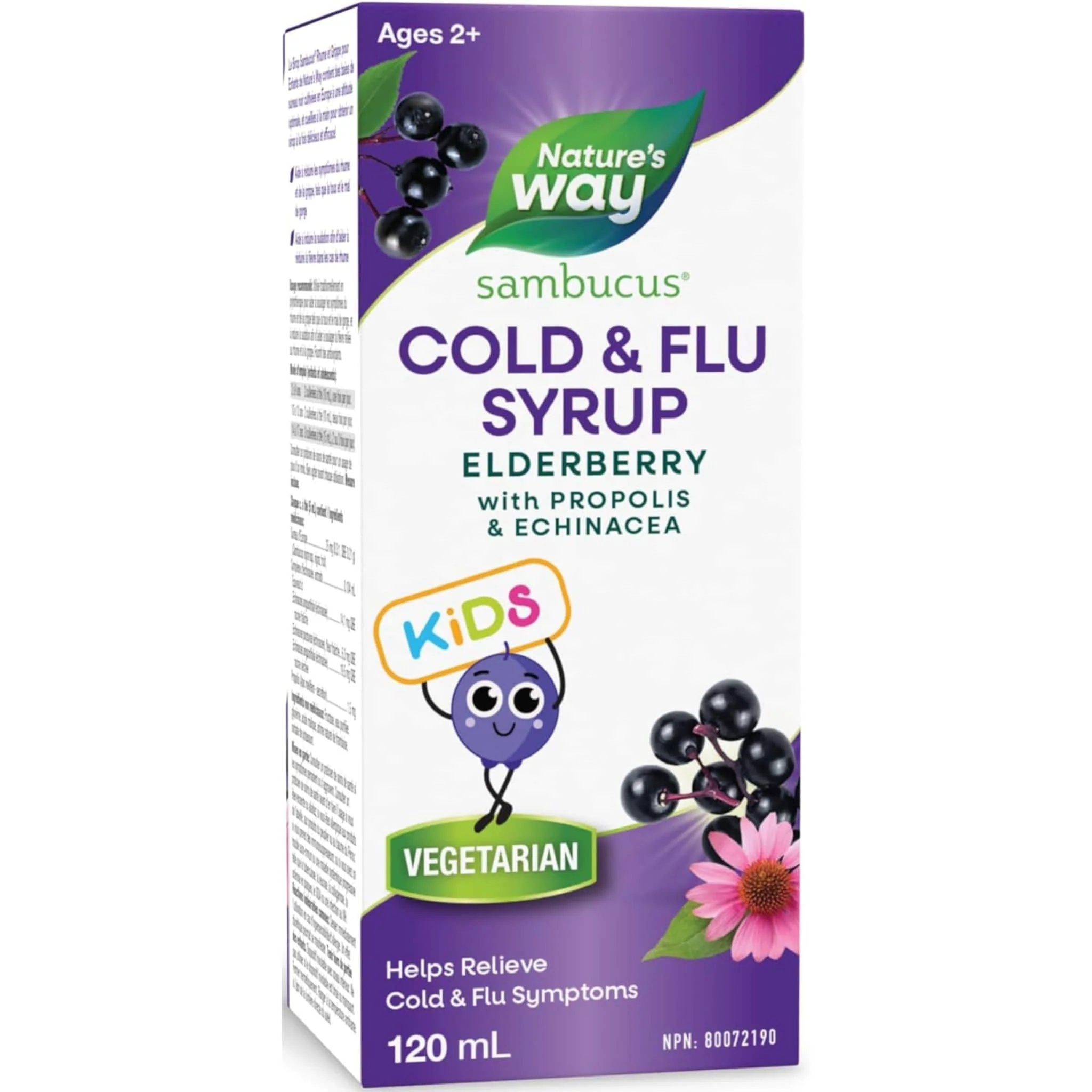 Nature's Way Kids Sambucus Elderberry Cold and Flu Care Syrup (with Echinacea & Propolis), 120ml