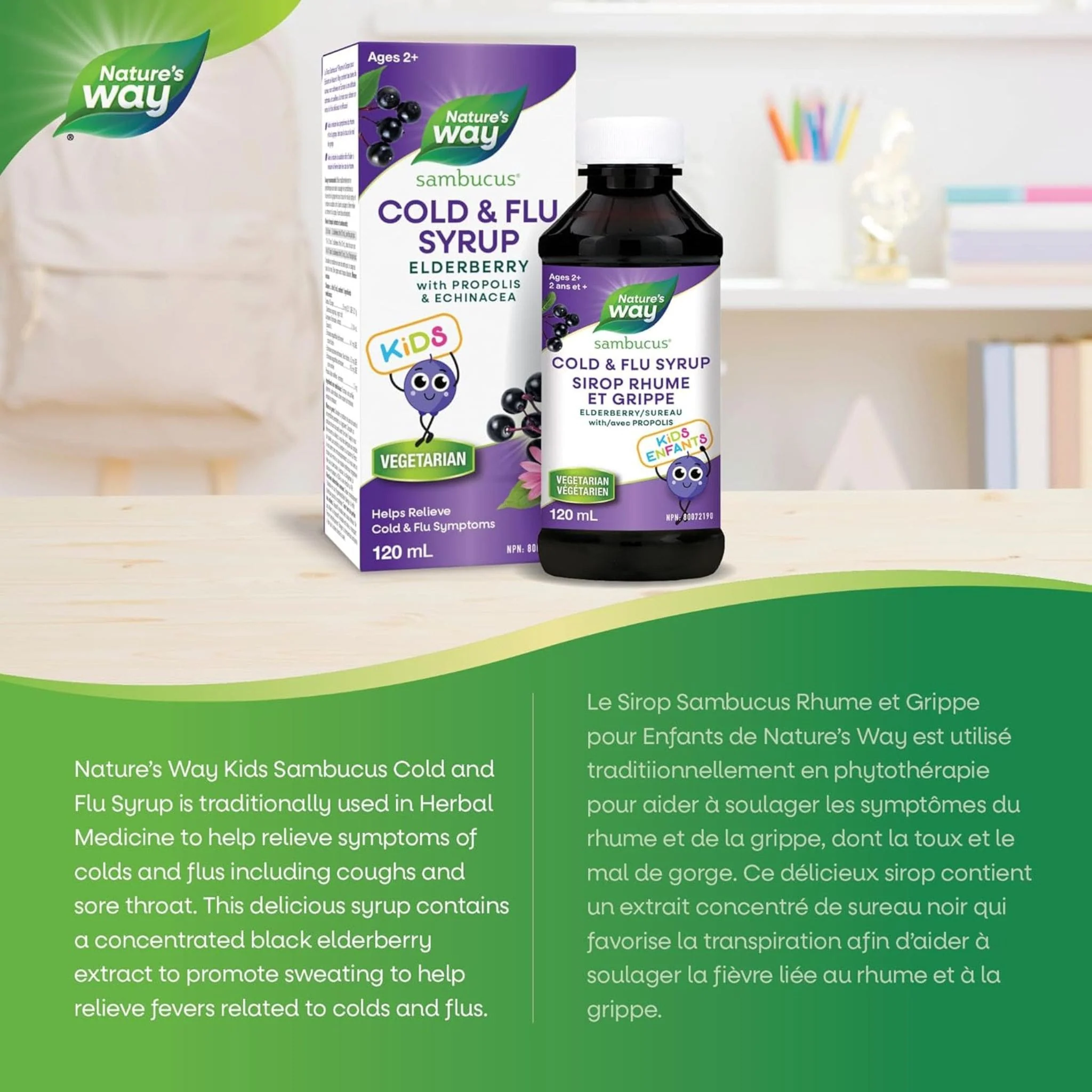 Nature's Way Kids Sambucus Elderberry Cold and Flu Care Syrup (with Echinacea & Propolis), 120ml - Image 4