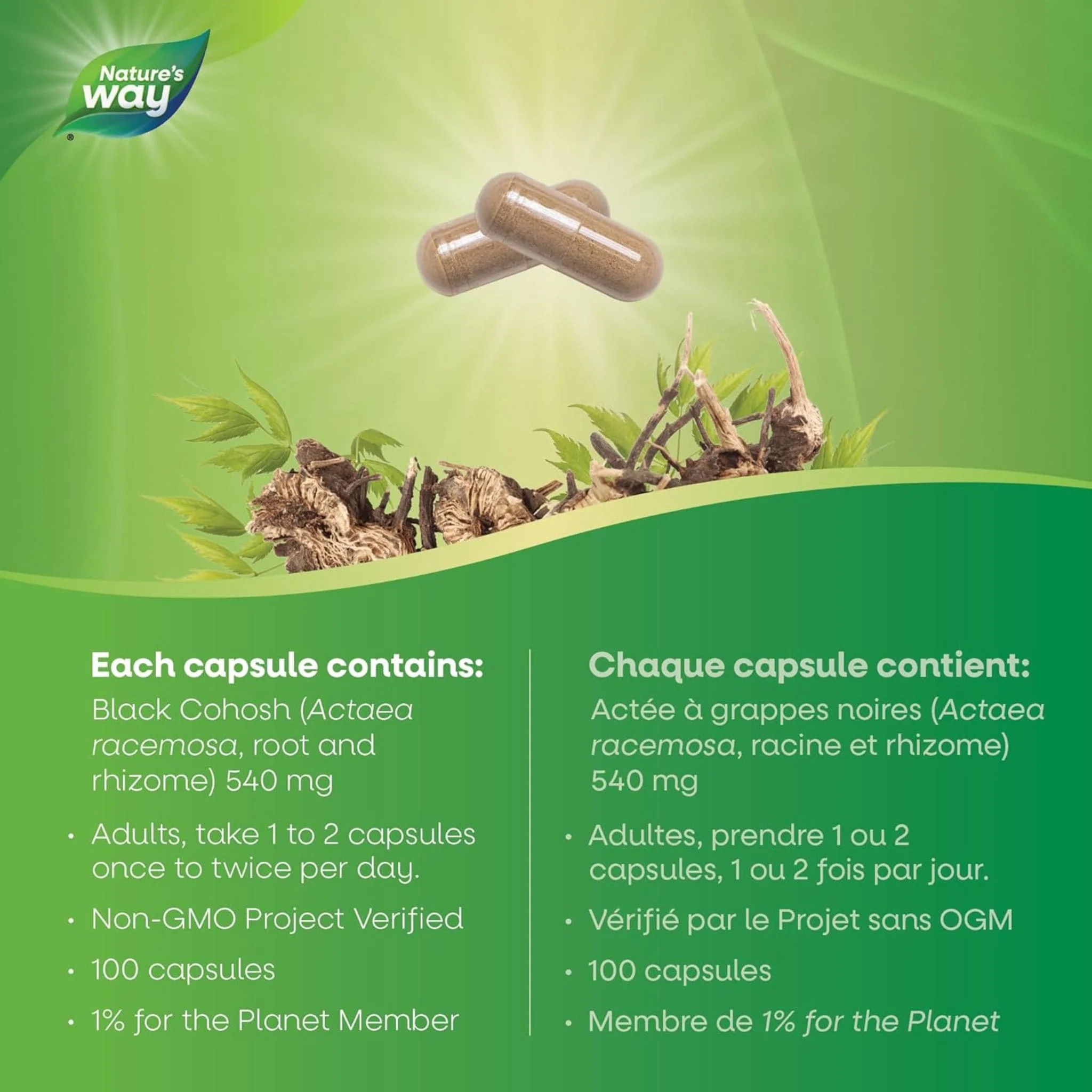 Nature's Way Black Cohosh Root 540mg, 100 Vegetable Capsules - Image 5