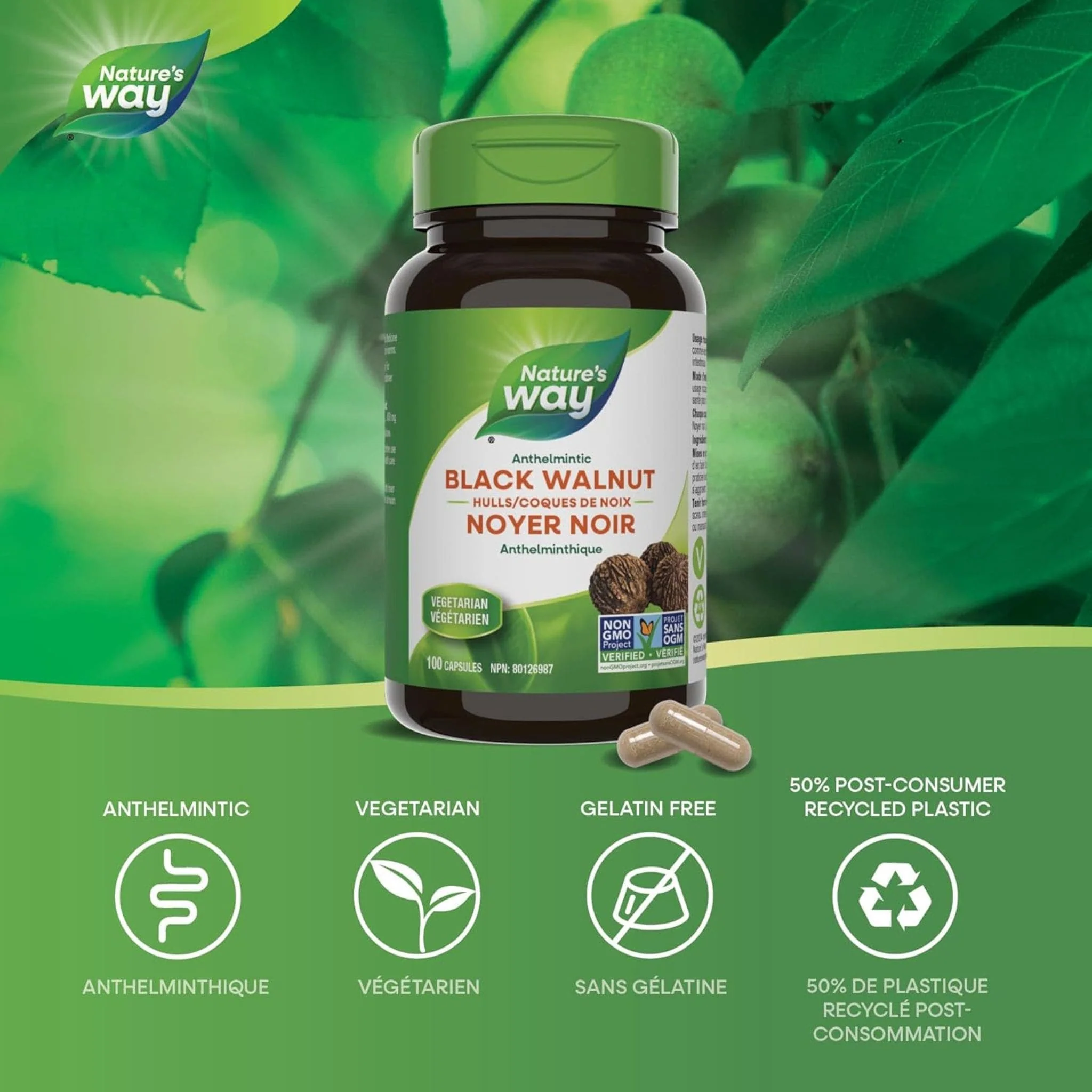 Nature's Way Black Walnut Hulls 250mg, 100 Capsules - Image 3