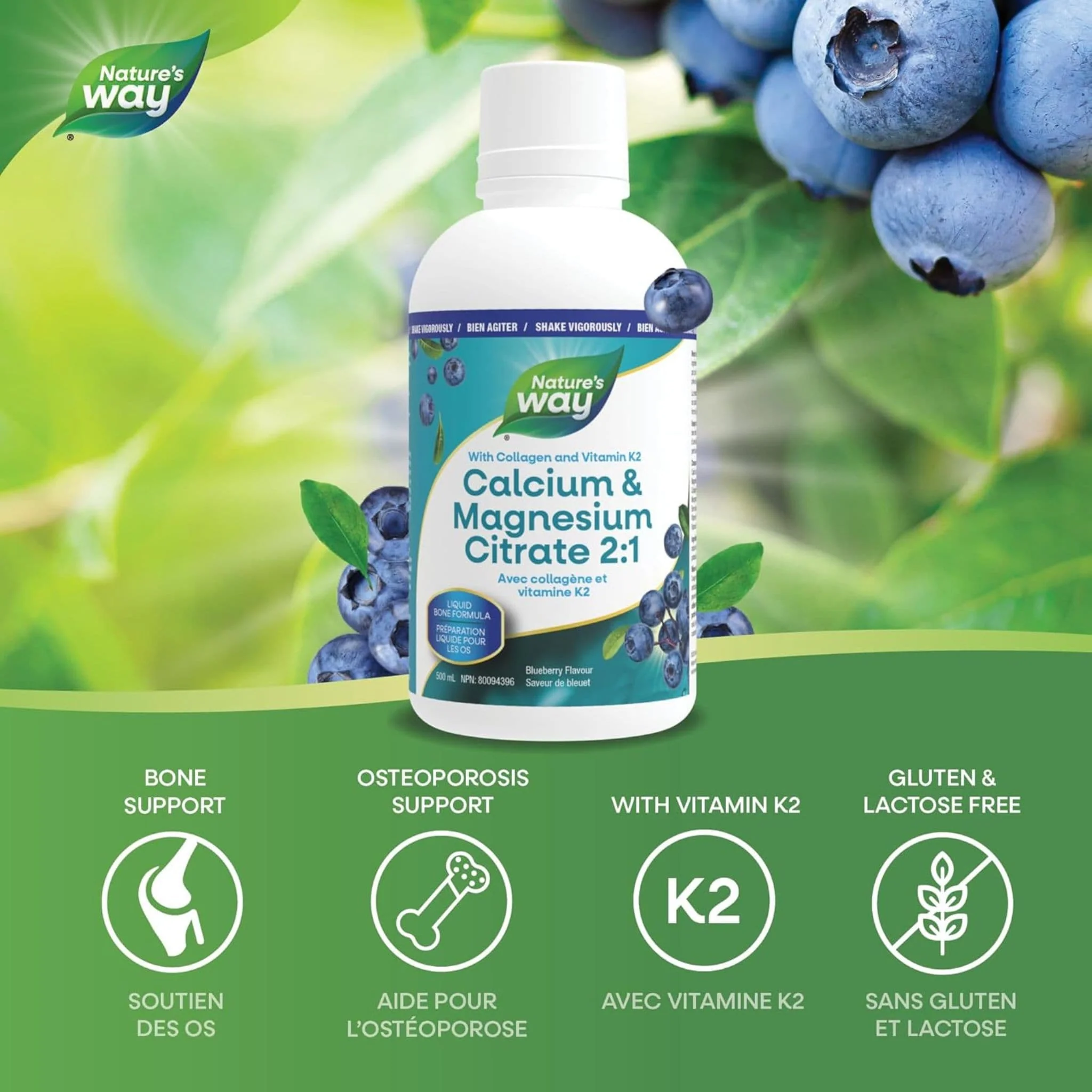 Nature's Way Calcium & Magnesium Citrate (2:1) with Vitamin K2 & Collagen, 500ml - Image 3