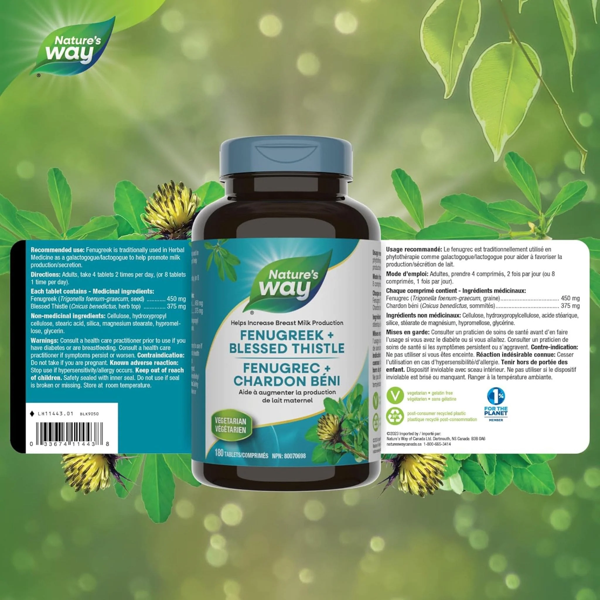 Nature's Way Fenugreek + Blessed Thistle, 180 Tablets - Image 2