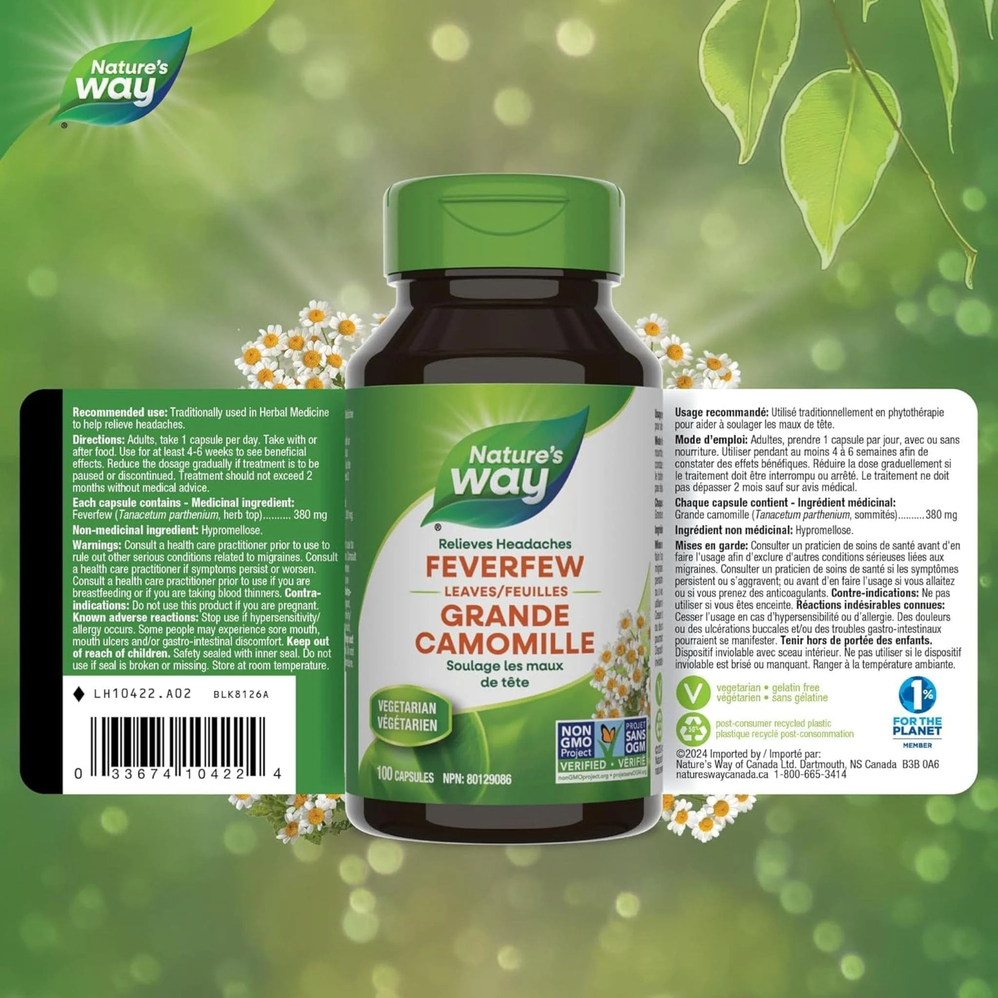 Nature's Way Feverfew Leaves 380mg, 100 Vegetable Capsules - Image 2