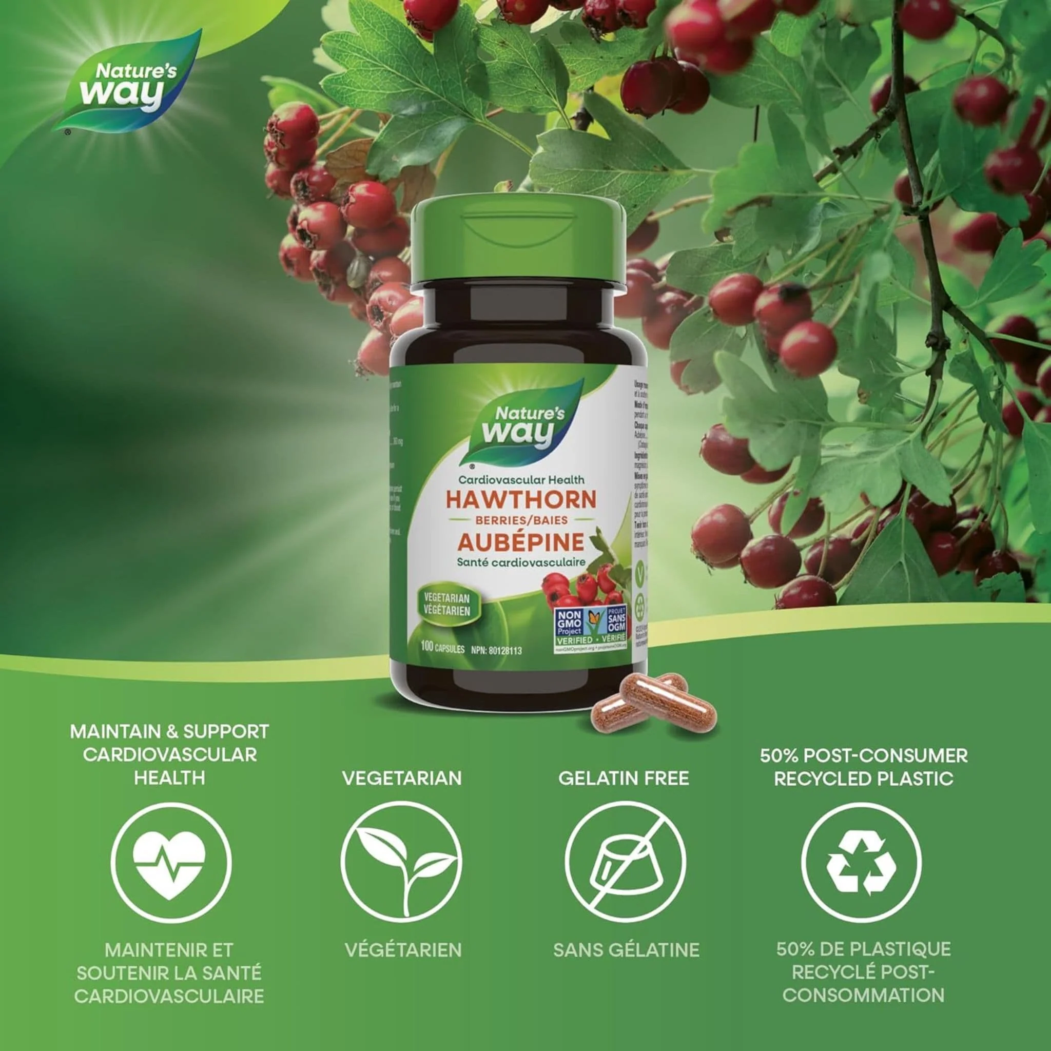 Nature's Way Hawthorn Berries 360mg Capsules - Image 3