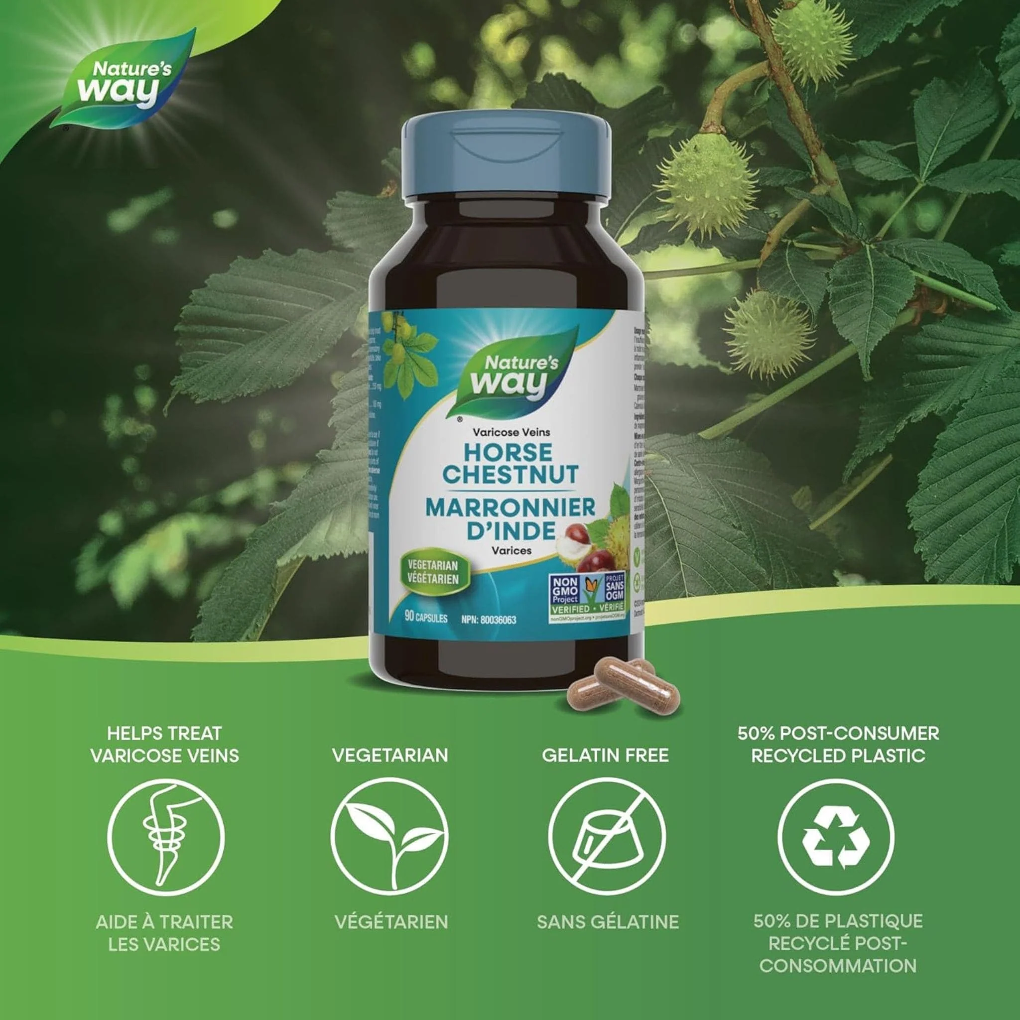 Nature's Way Horse Chestnut 250mg Standardized Extract, 90 Vegetable Capsules - Image 3