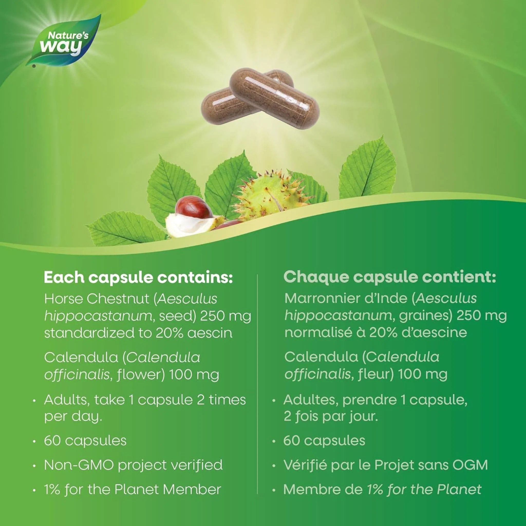 Nature's Way Horse Chestnut 250mg Standardized Extract, 90 Vegetable Capsules - Image 5