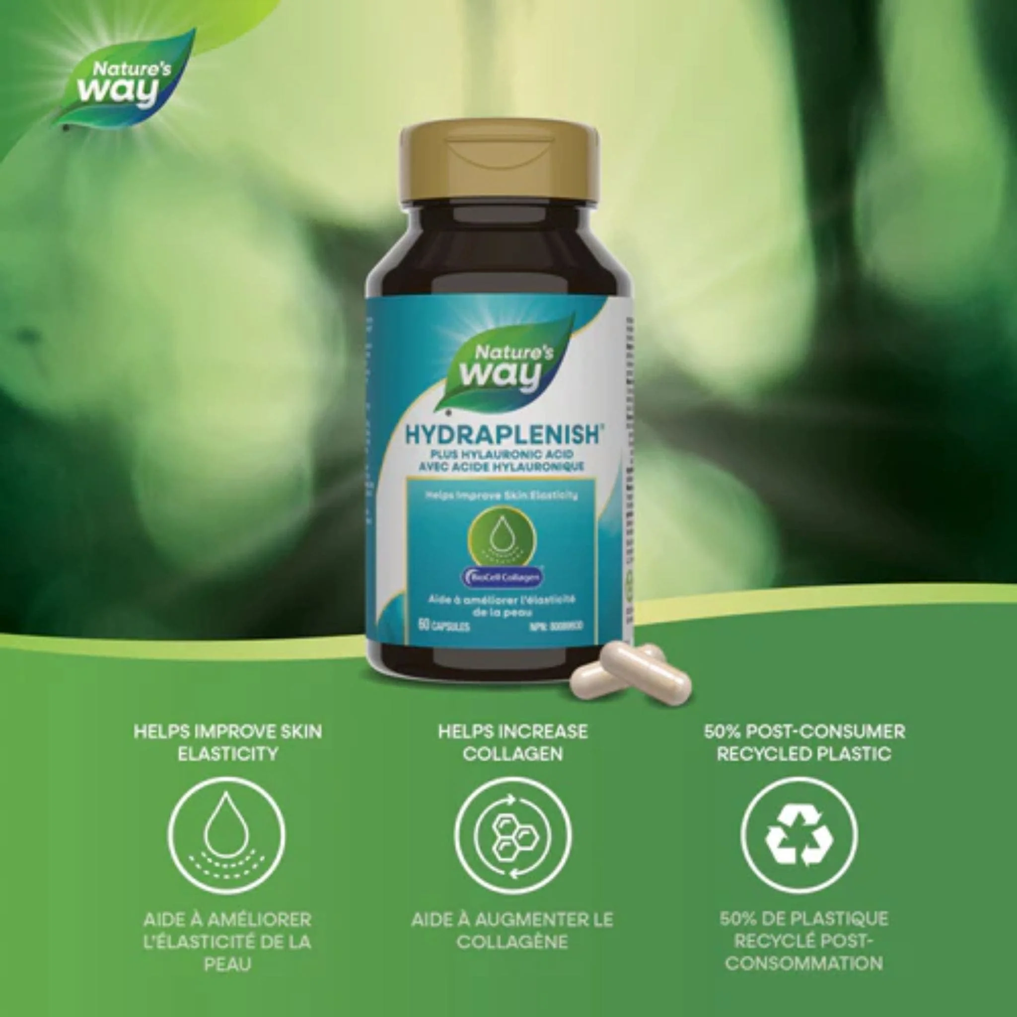 Nature's Way Hydraplenish Hyaluronic Acid (Made with BioCell Collagen), 60 Vcaps - Image 2