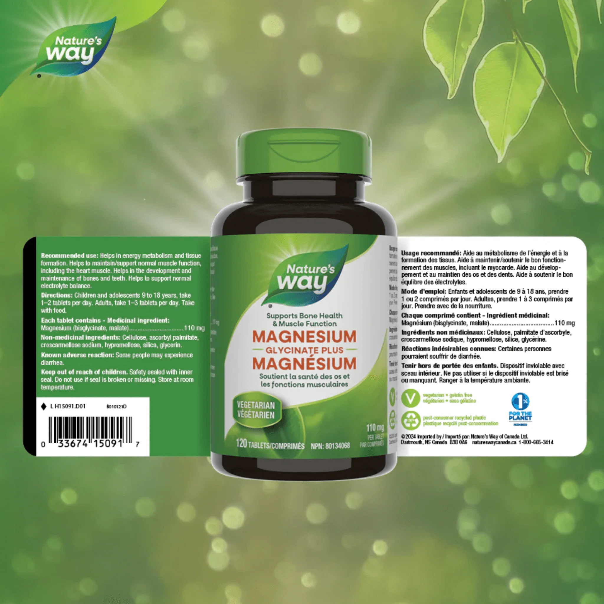Natures Way Magnesium Glycinate Plus 110mg, Highly Bioavailable Bioavailable for Muscle, Bone and Heart Support, 120 Tablets - Image 5