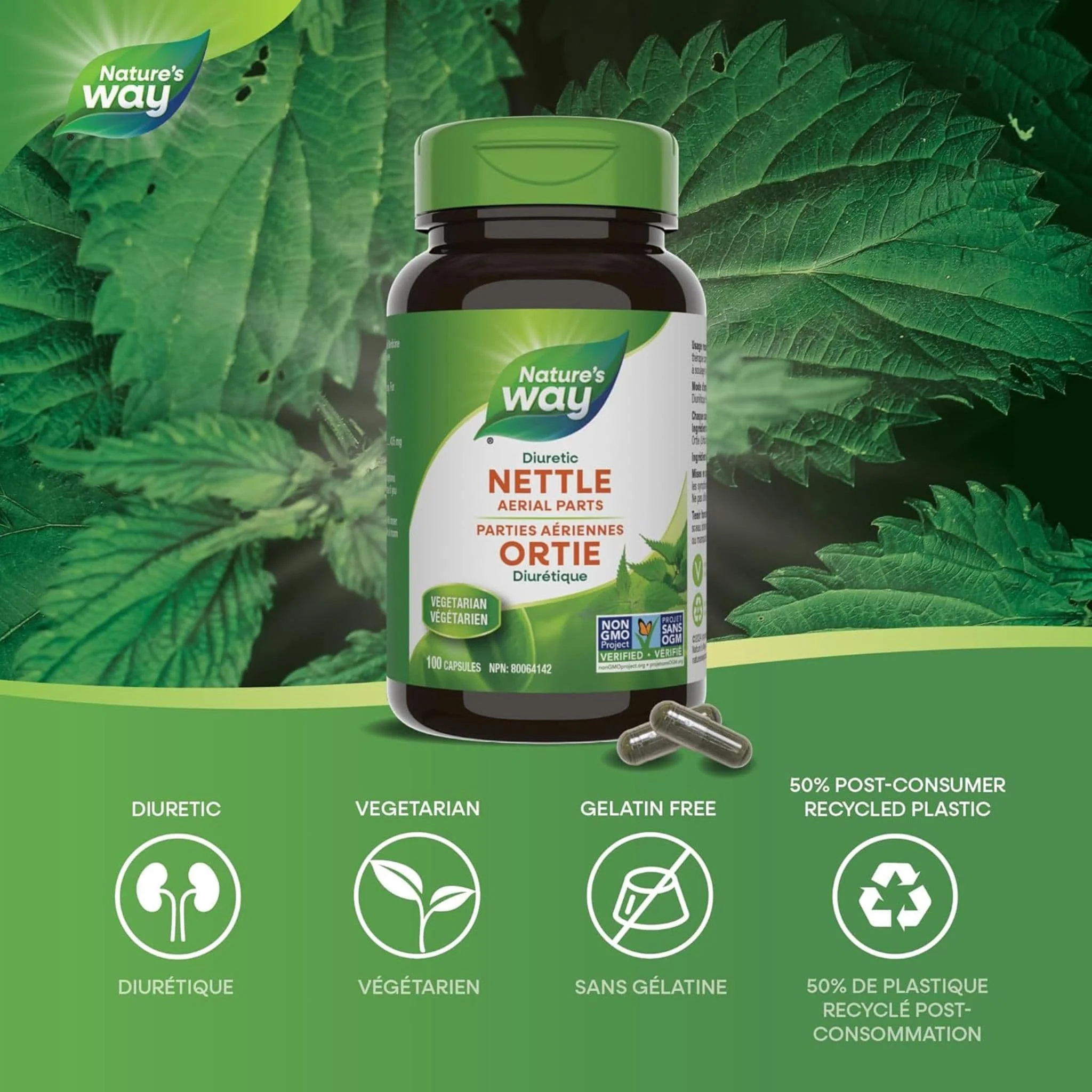 Nature's Way Nettle 435mg, Diuretic, 100 Vegetable Capsules - Image 3