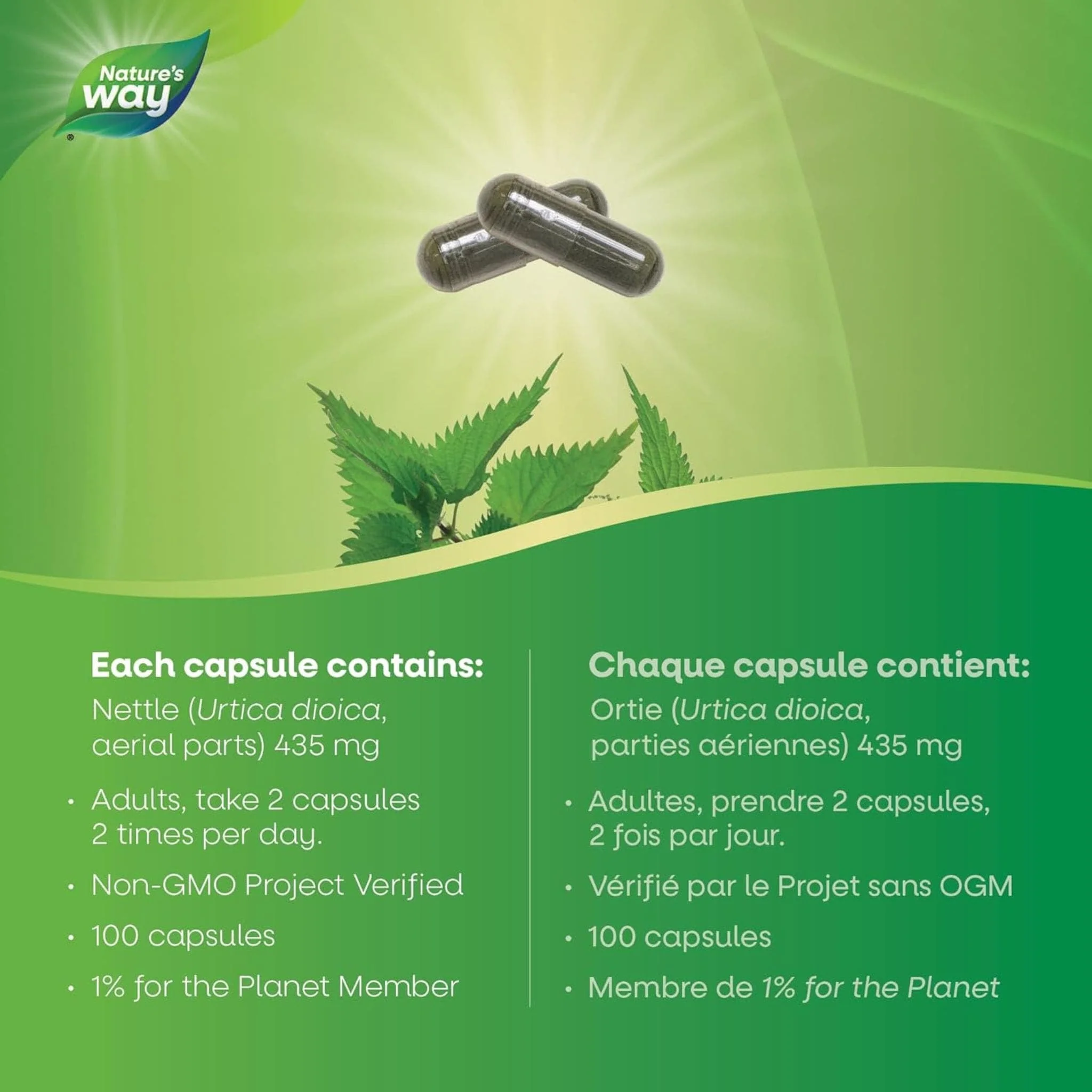 Nature's Way Nettle 435mg, Diuretic, 100 Vegetable Capsules - Image 4