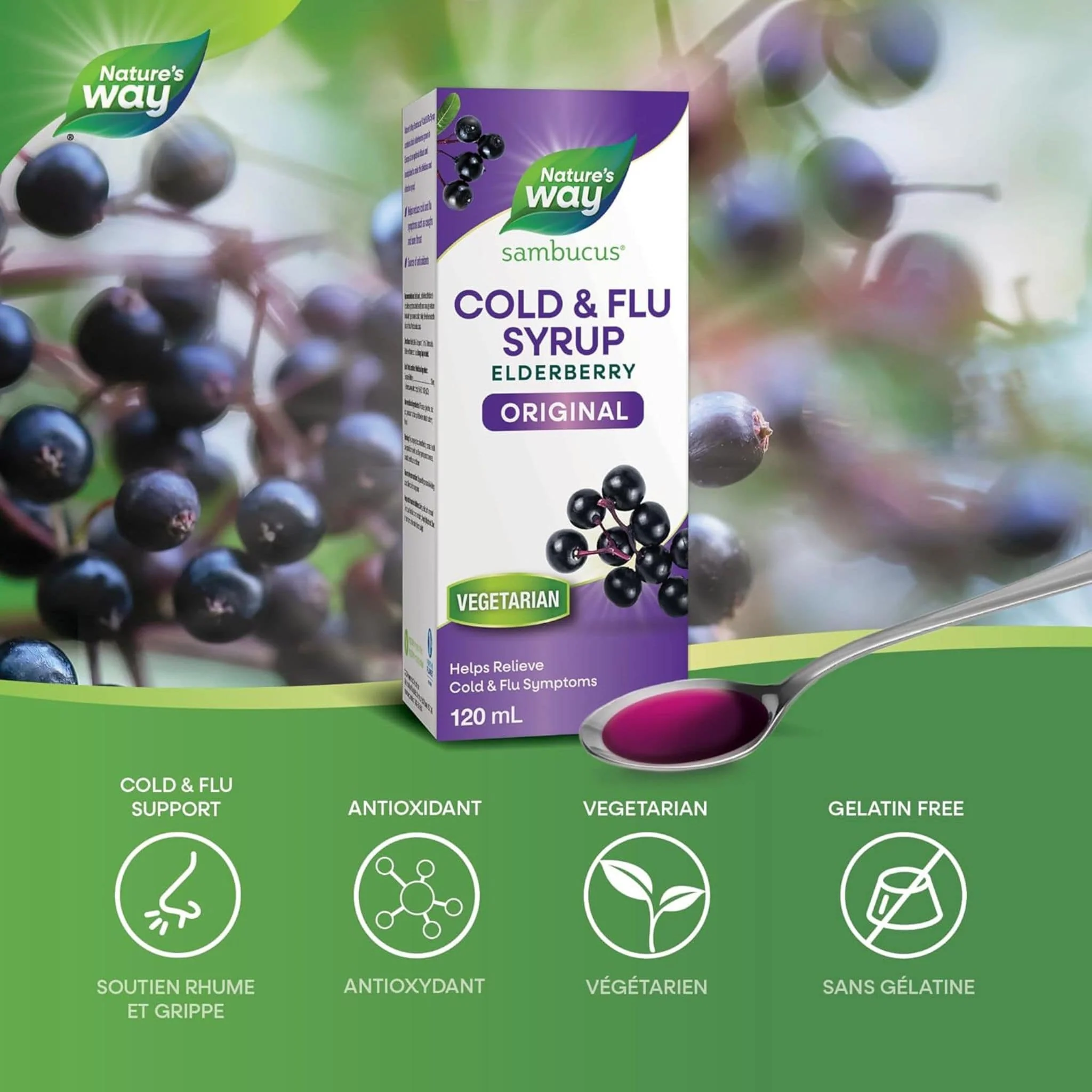 Nature's Way Organic Sambucus Syrup, Standardized Elderberry Syrup - Image 3