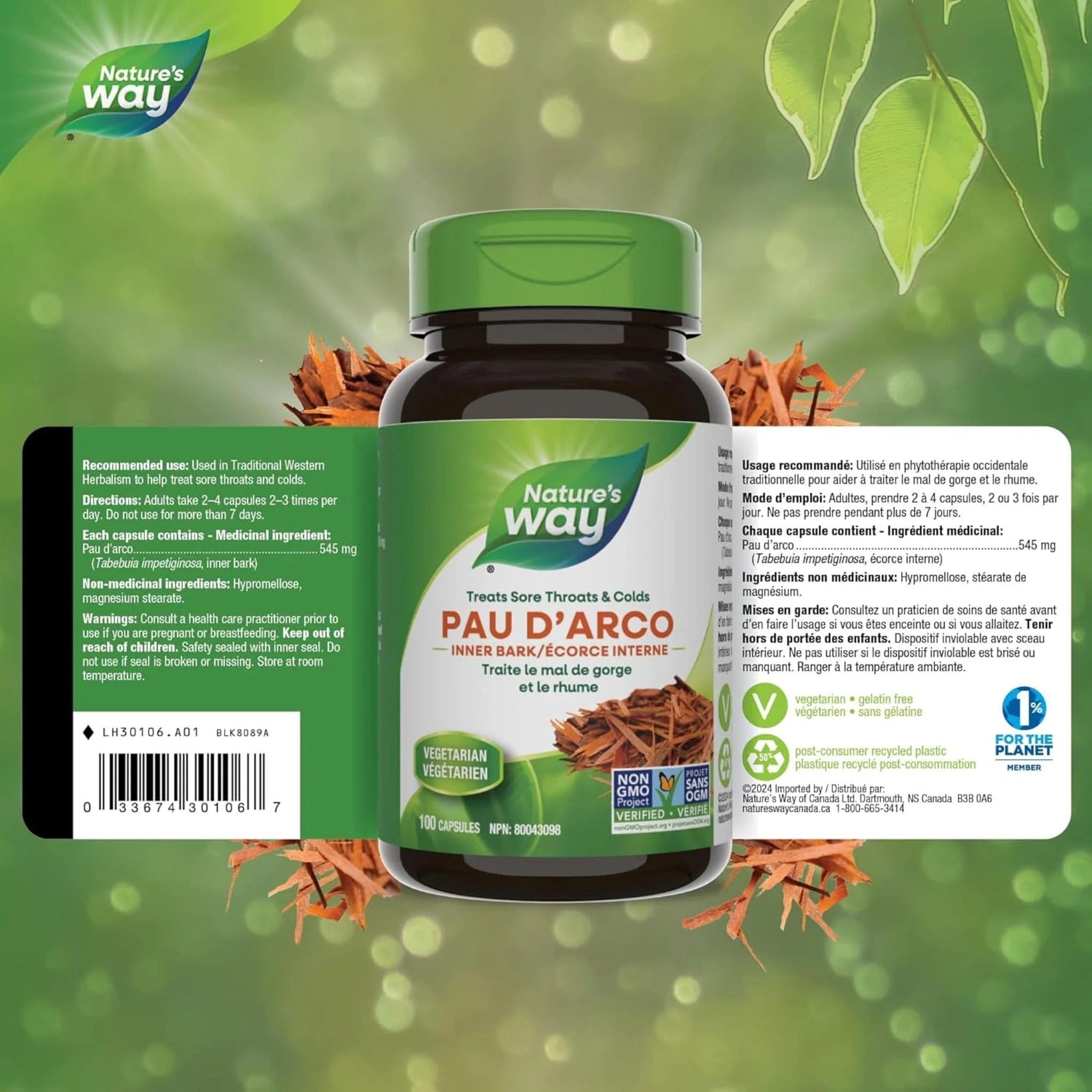 Nature's Way Pau d’Arco 545mg, Inner Bark (For Sore Throat and Colds) - Image 2
