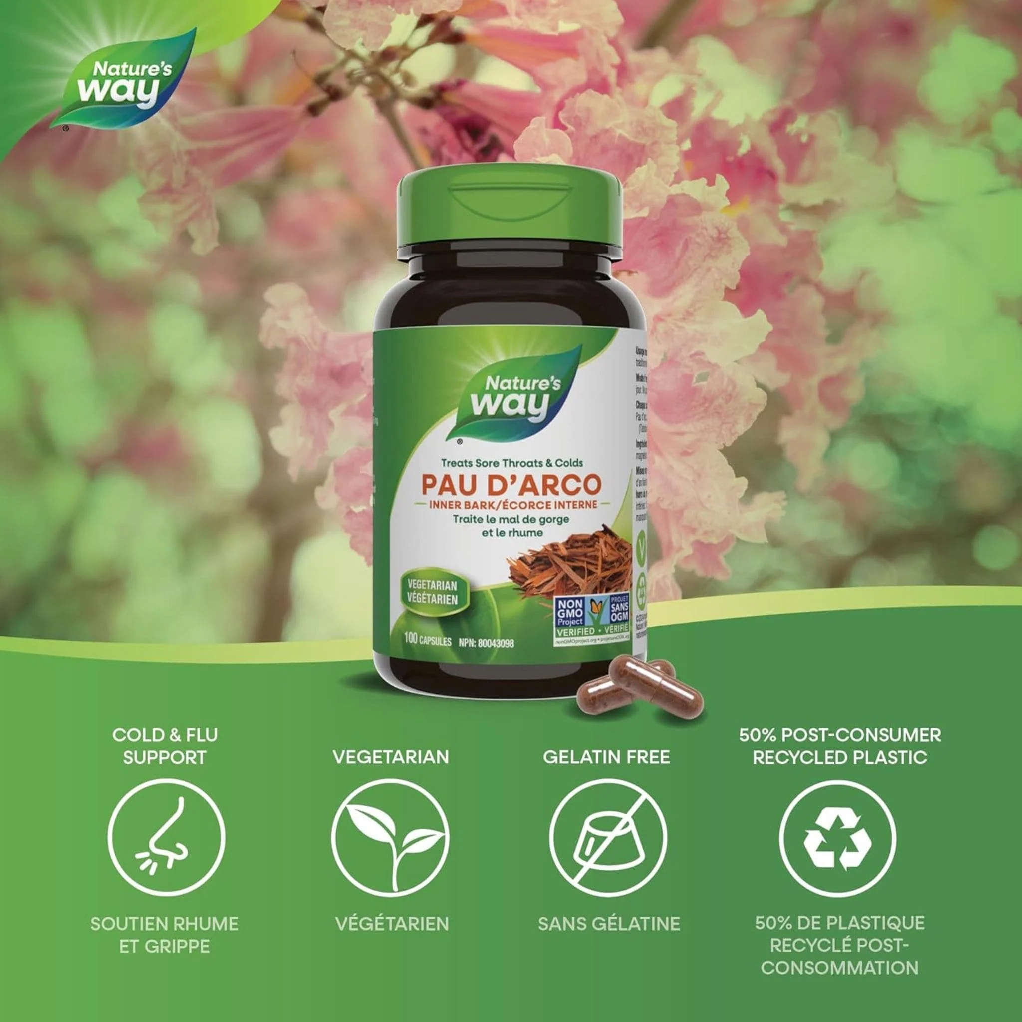 Nature's Way Pau d’Arco 545mg, Inner Bark (For Sore Throat and Colds) - Image 3