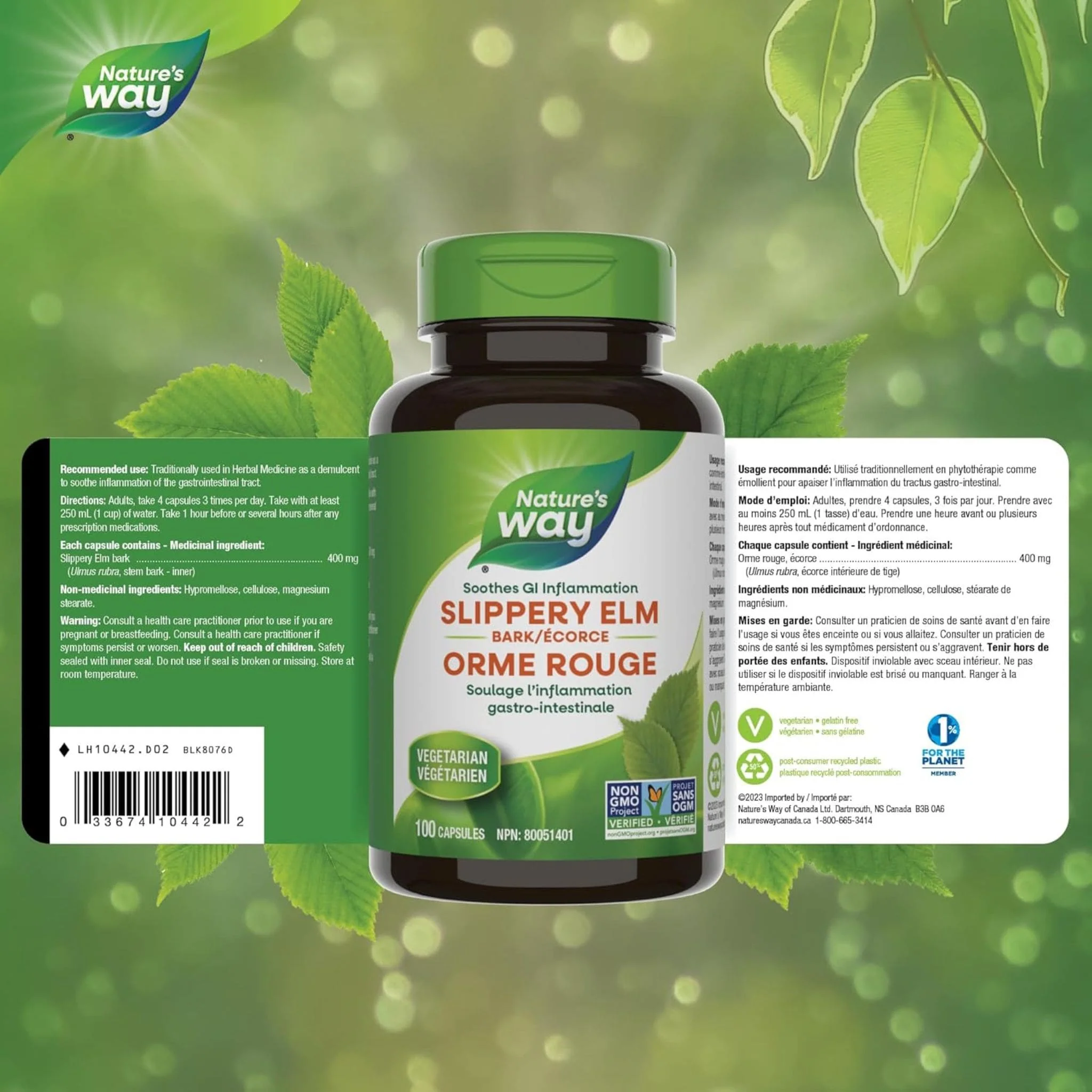 Nature's Way Slippery Elm Bark, 100 Vegetable Capsules - Image 2