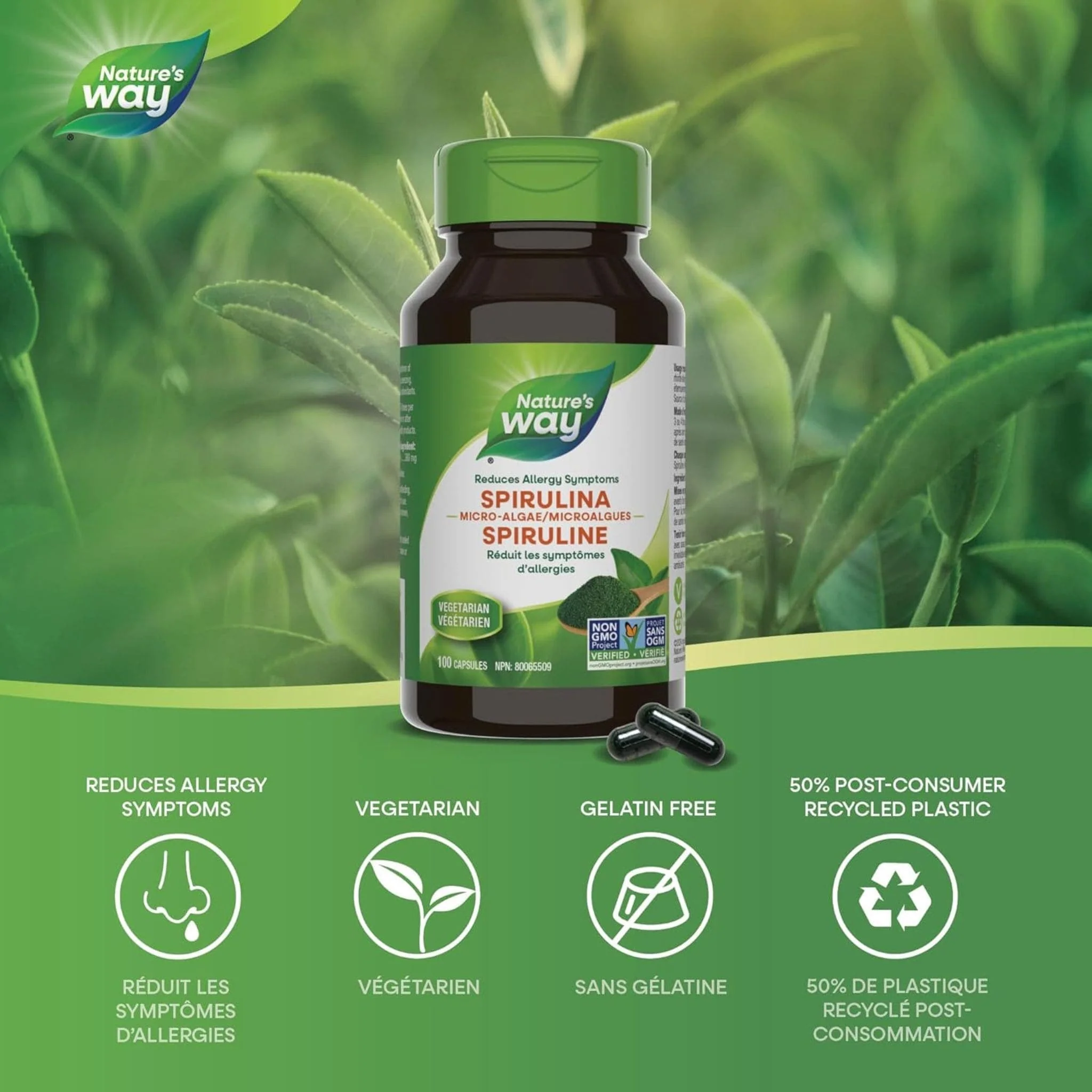 Nature's Way Spirulina, 100 Vegetable Capsules - Image 4