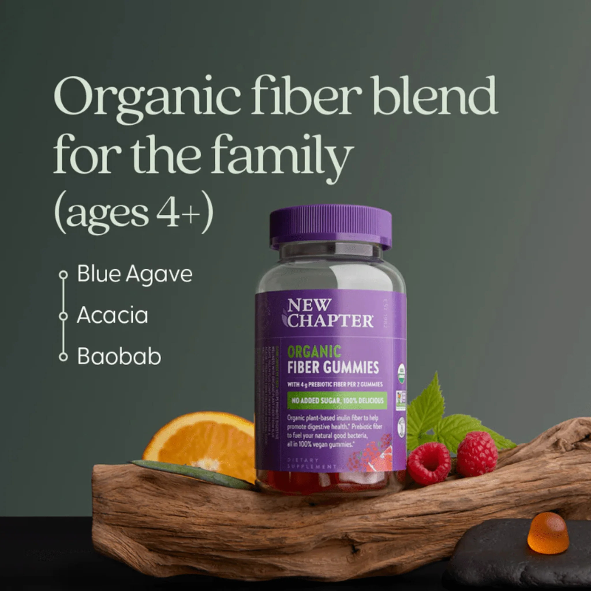 New Chapter Organic Fibre Gummies, Organic Vegan Prebiotic Fiber, Supports Regular Bowel Movements, 60 Gummies - Image 3