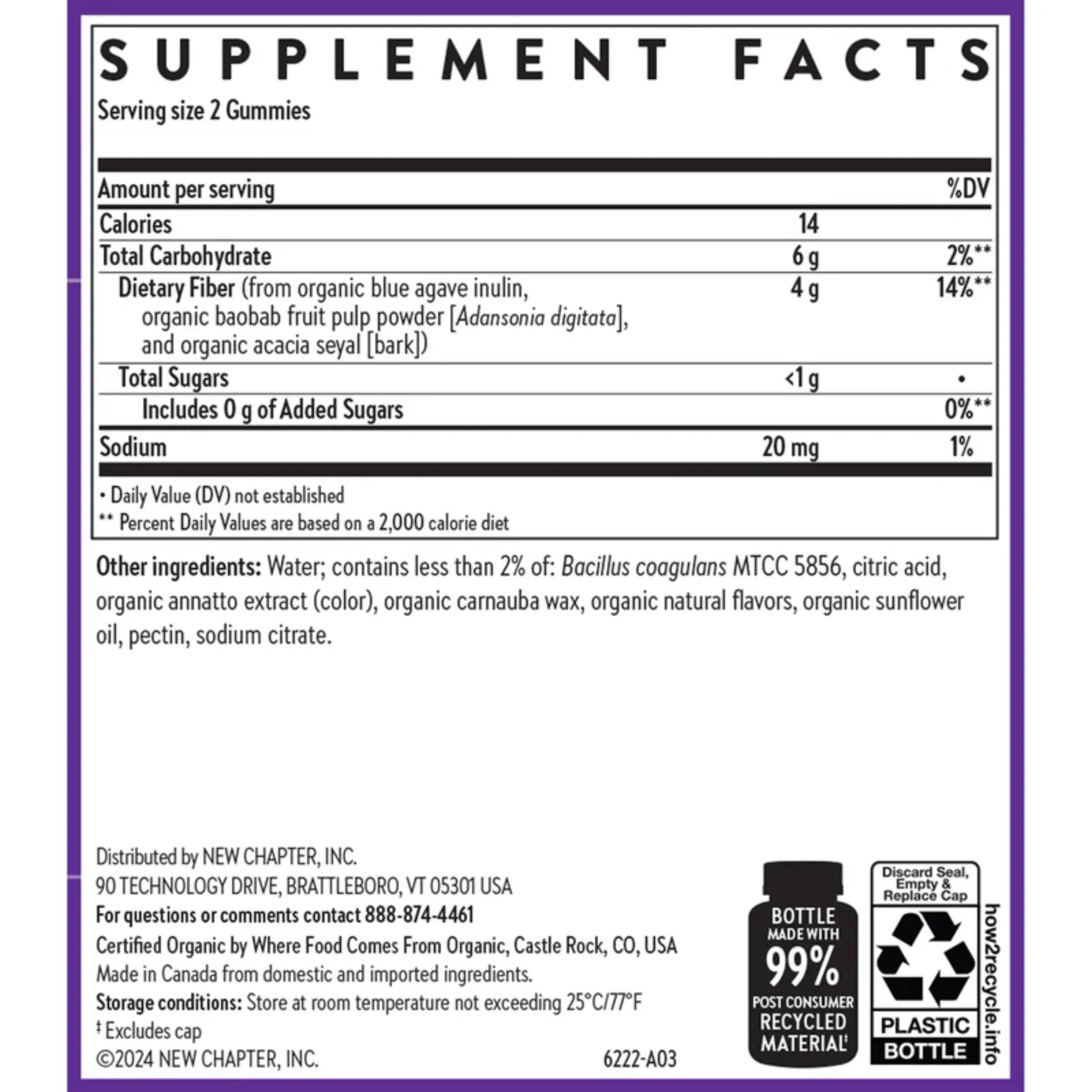 New Chapter Organic Fibre Gummies, Organic Vegan Prebiotic Fiber, Supports Regular Bowel Movements, 60 Gummies - Image 8