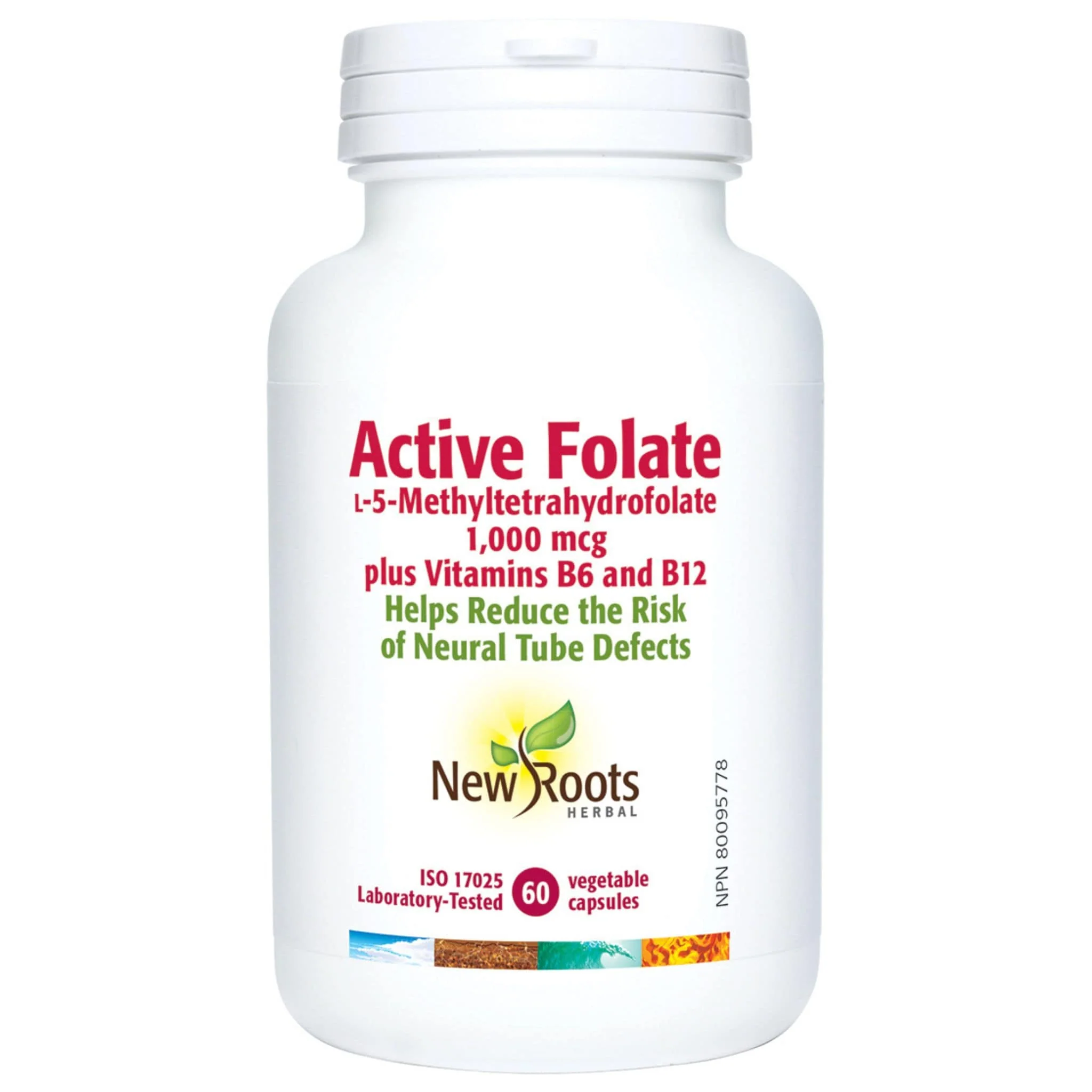 New Roots Active Folate 1000mcg with B6 and B12, 60 Capsules