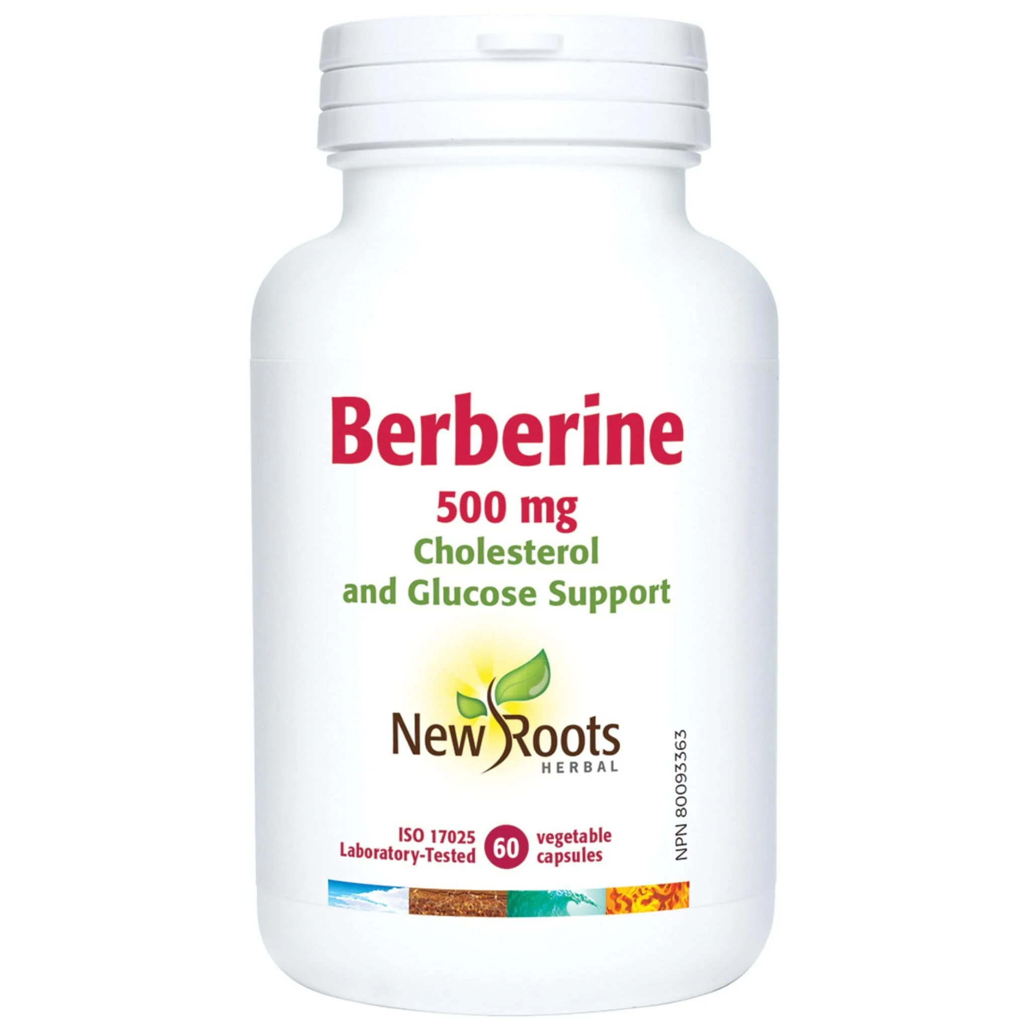 New Roots Berberine 500mg, Cholesterol and Glucose Support, 60 Vegetable Capsules