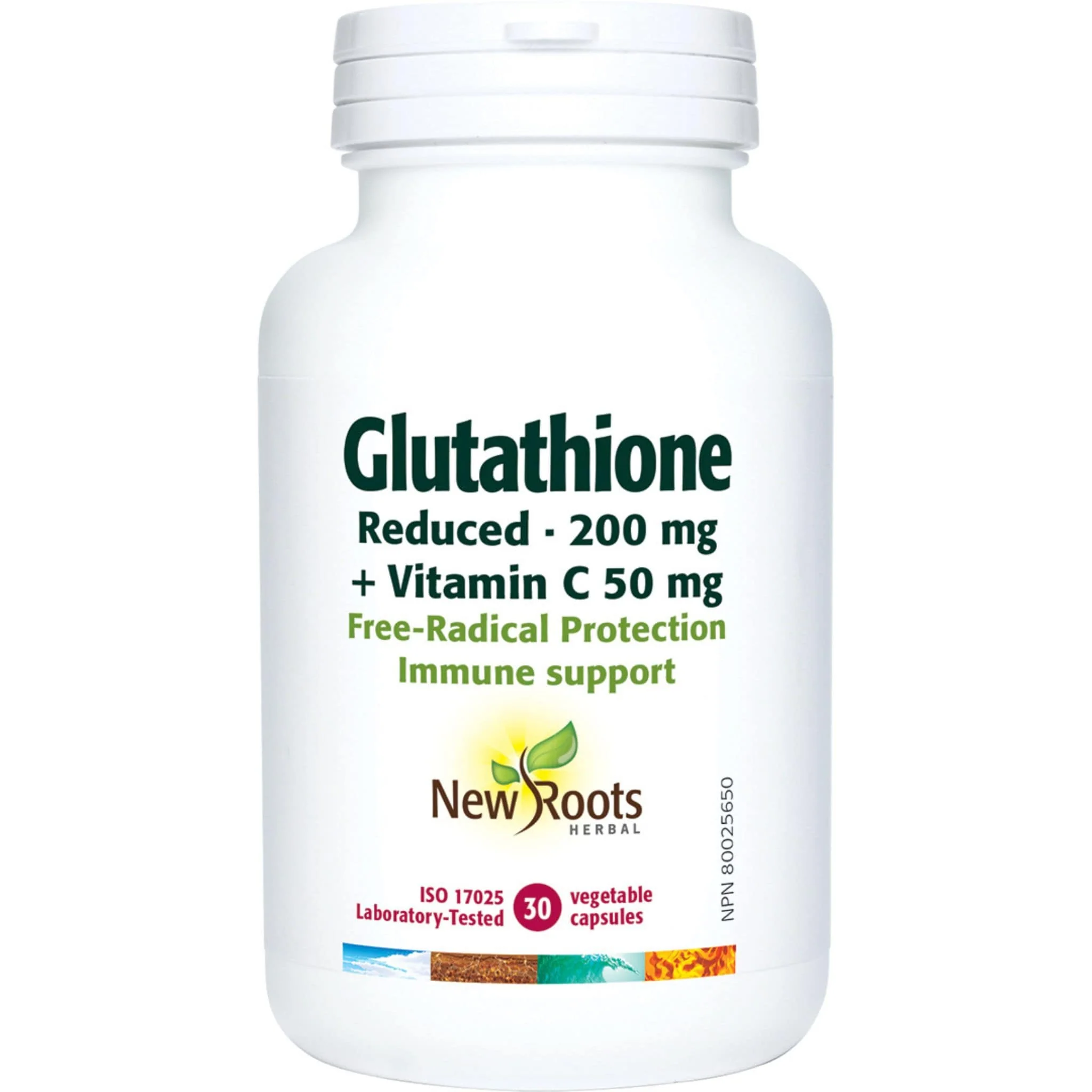 New Roots Glutathione 200mg with Vitamin C, Reduced, Supports Detoxification of chemicals, pollutants, alcohol and drugs, 30-60 Capsules