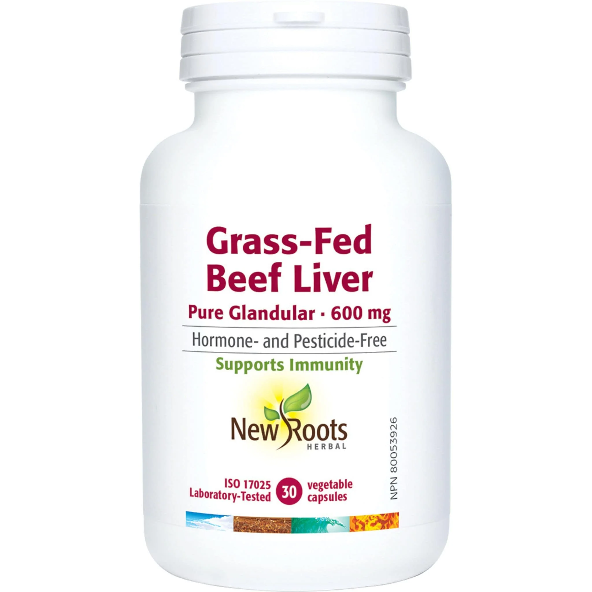 New Roots Grass-Fed Beef Liver Raw Glandular 600mg Capsules, 30-180 Vegetable Capsules