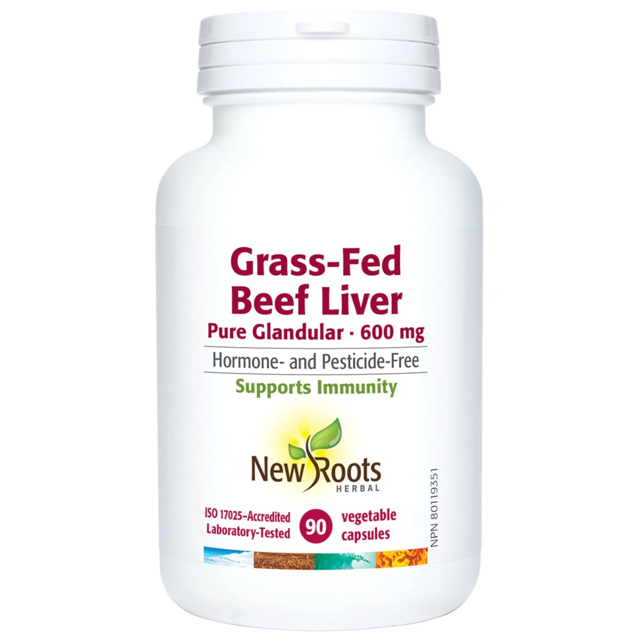 New Roots Grass-Fed Beef Liver Raw Glandular 600mg Capsules, 30-180 Vegetable Capsules - Image 2