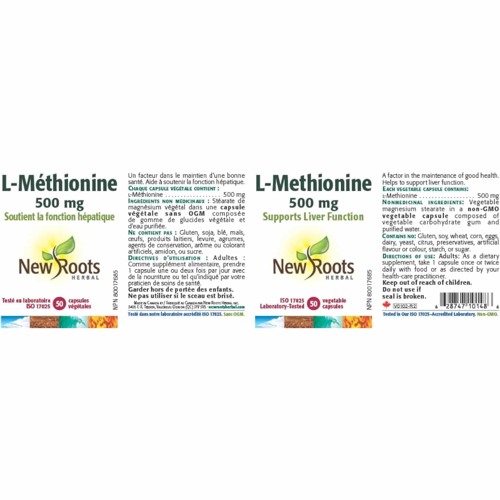 New Roots L-Methionine 500mg, Essential Amino Acid for Methylation, Detox Support and Protein Synthesis, 50 Vegetable Capsules - Image 3