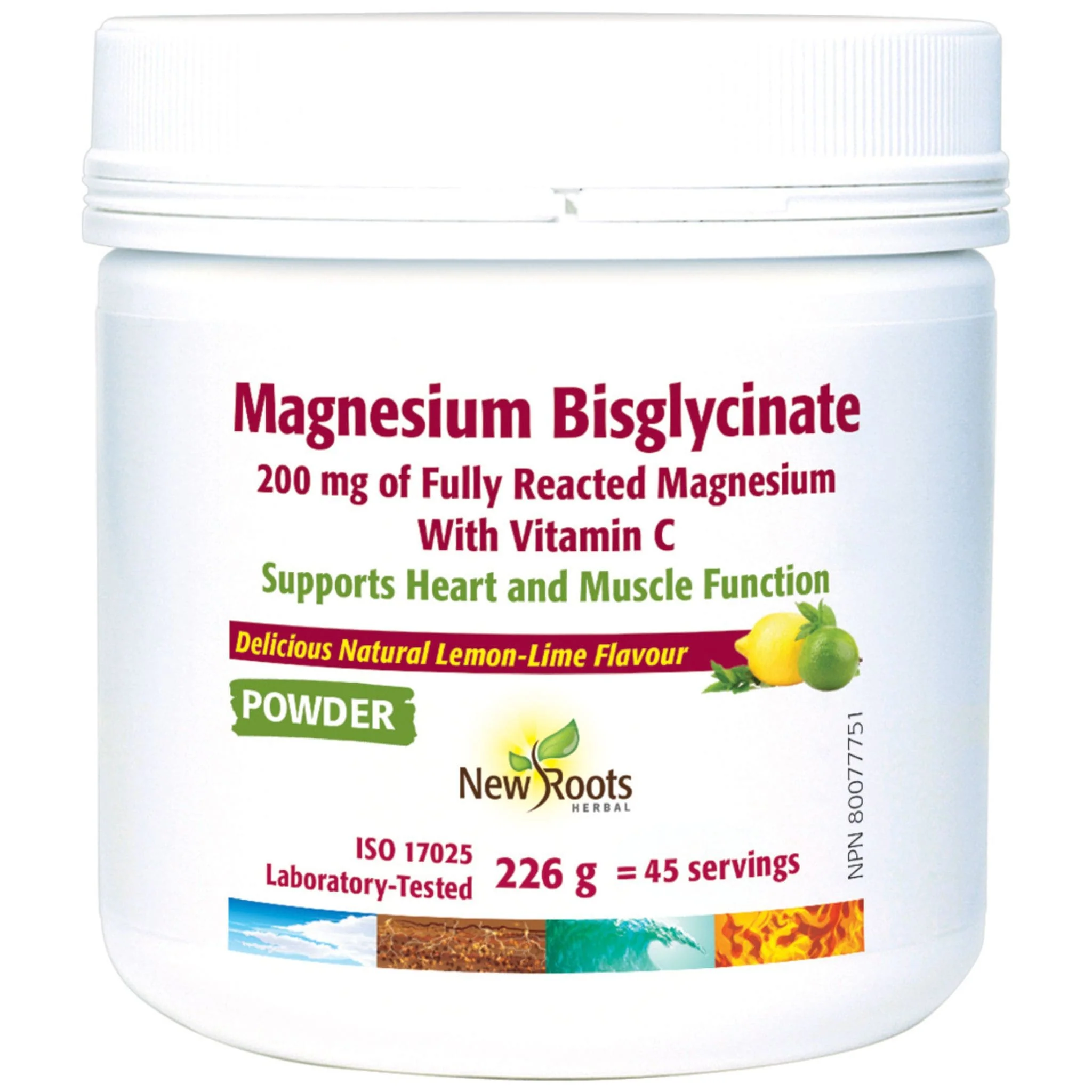 New Roots Magnesium Bisglycinate 200mg, Fully Reacted Magnesium Powder With Vitamin C, 226g-454g