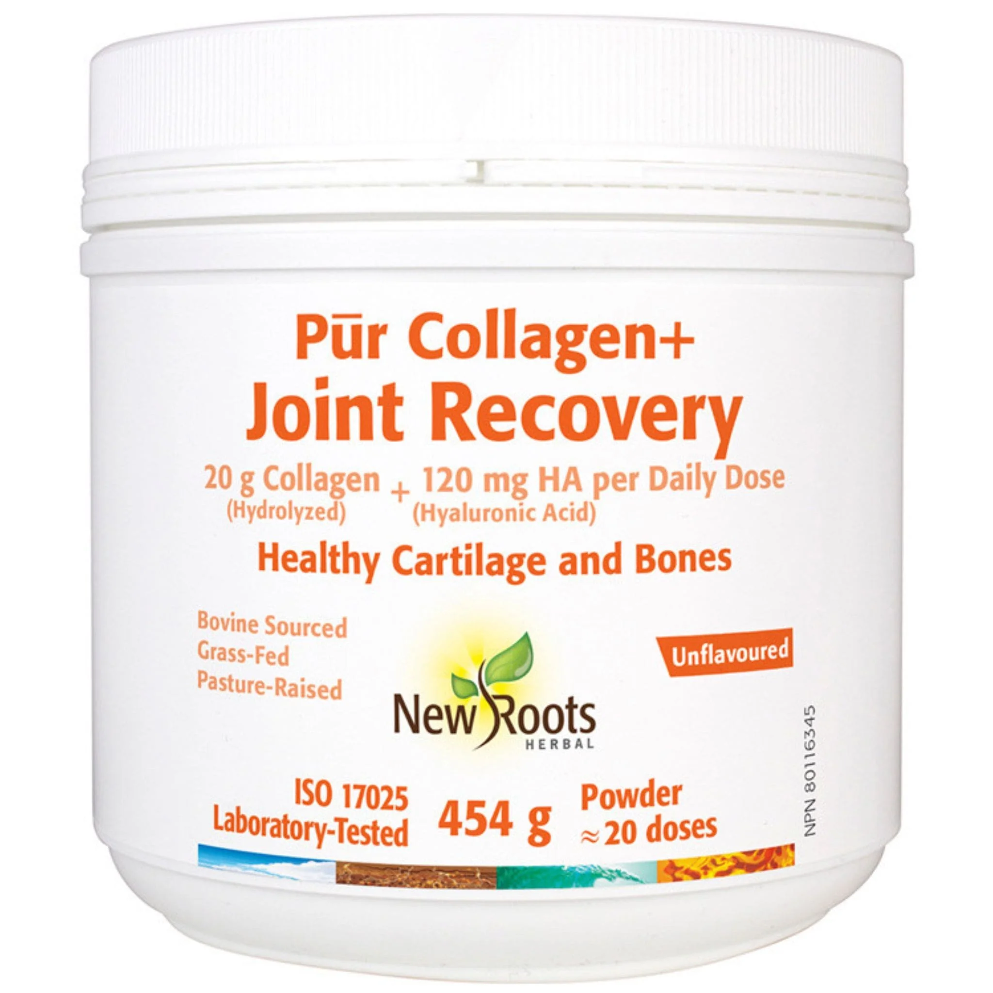 New Roots Pur Collagen+ Joint Recovery,  Collagen, Hyaluronic acid, Vitamin C, 454g