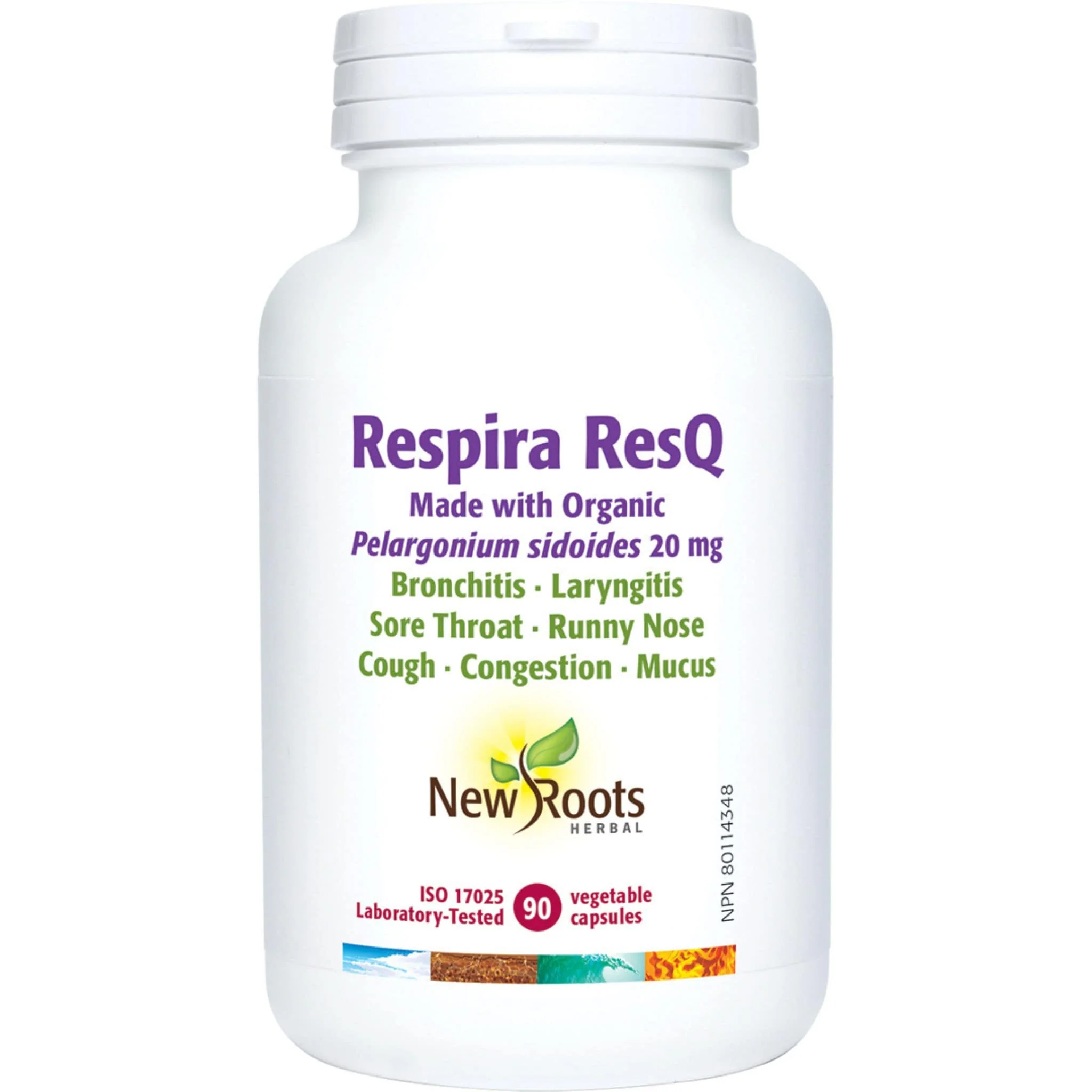 New Roots Respira ResQ, Geranium, Pelargonium Sidoides 20mg, Reduces Recovery Time From Common Cold, 90 Capsules