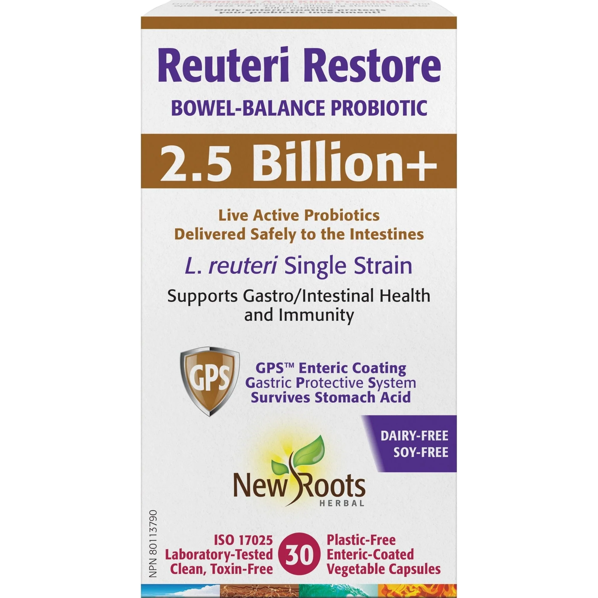 New Roots Reuteri Restore, Bowel Balance Probiotic with 2.5 Billion Live Active Probiotics Delivered Safely to the Intestines, 30 Enteric Coated Vegetable Capsules - Image 2