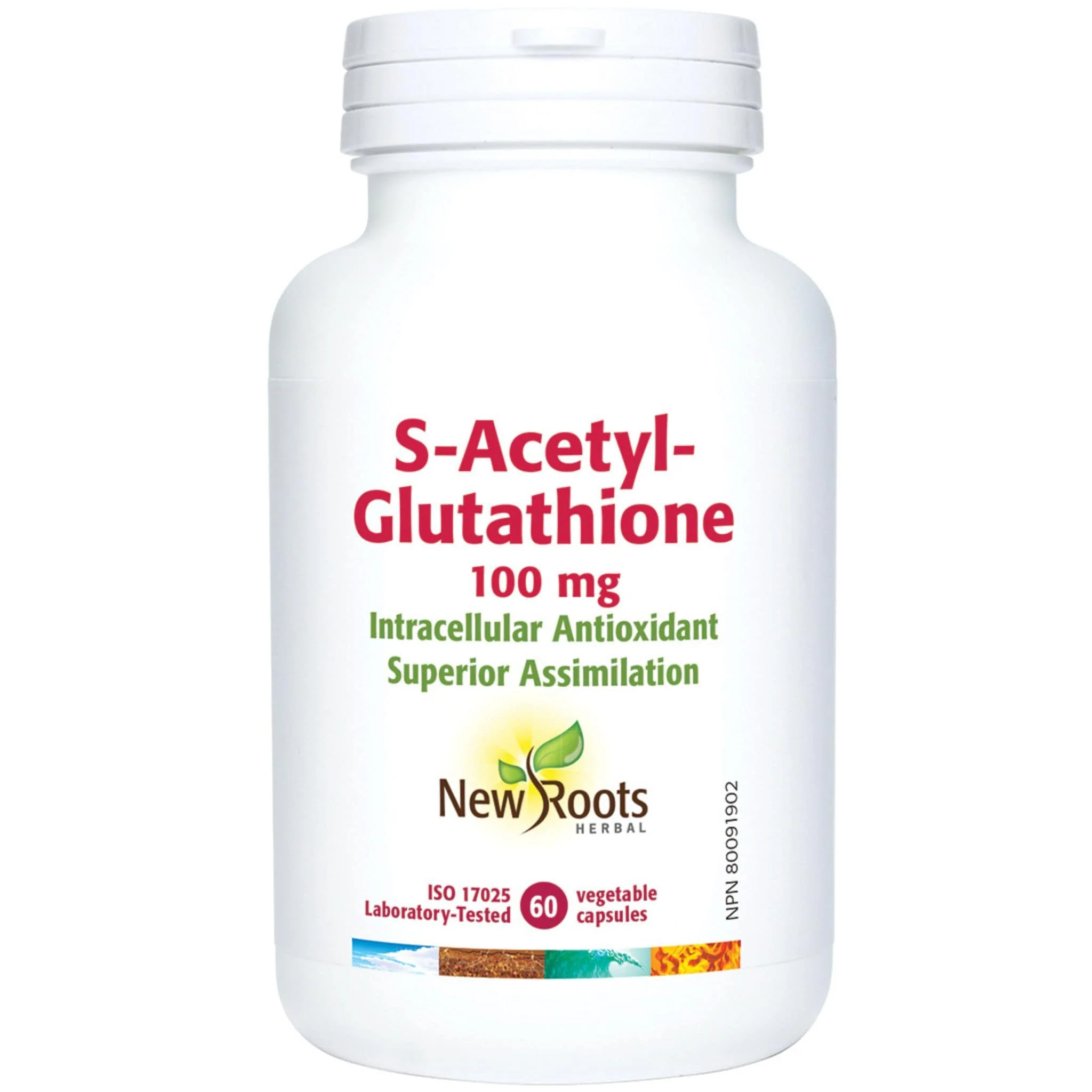 New Roots S-Acetyl-Glutathione 100mg, Intracellular Antioxidant, 60 Vegetable Capsules