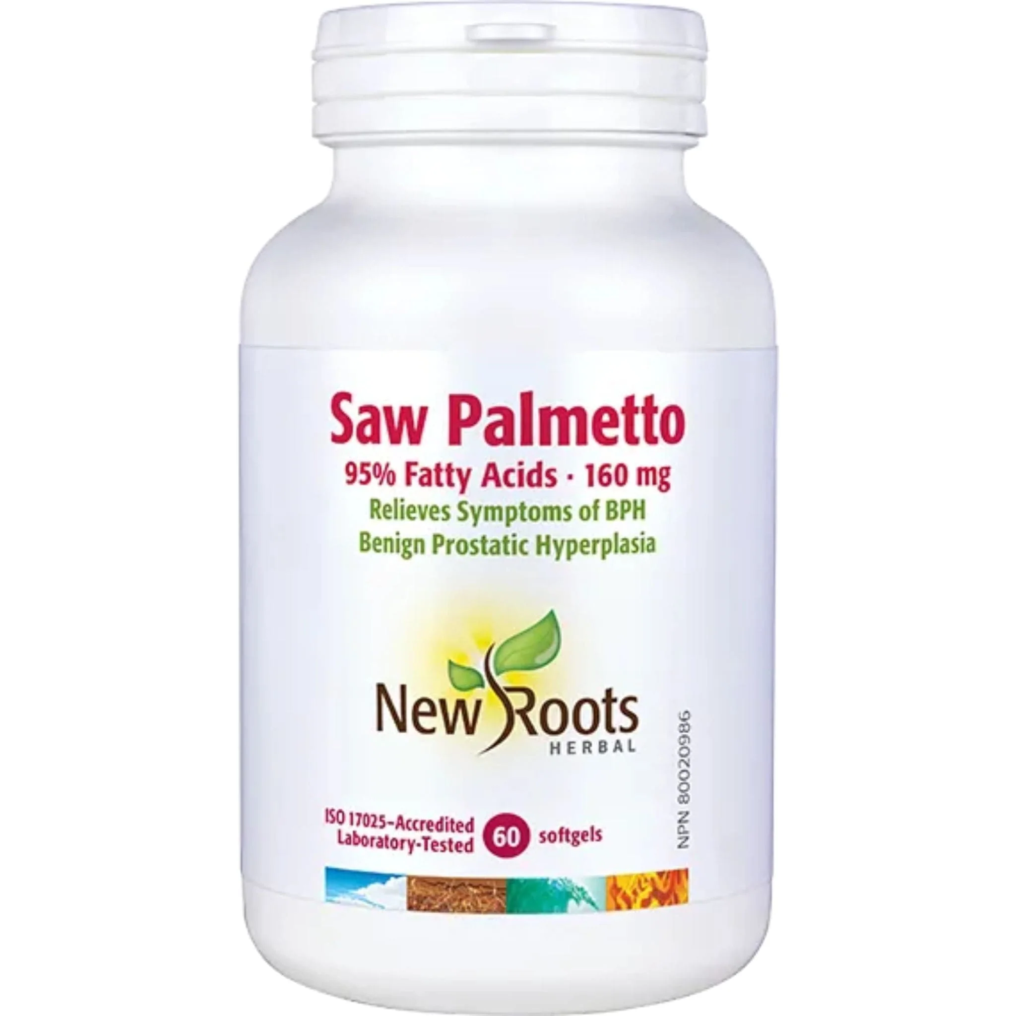 New Roots Saw Palmetto 160mg, 95% Fatty Acids, Prostate Health Support for BPH Symptoms, 60 Softgels