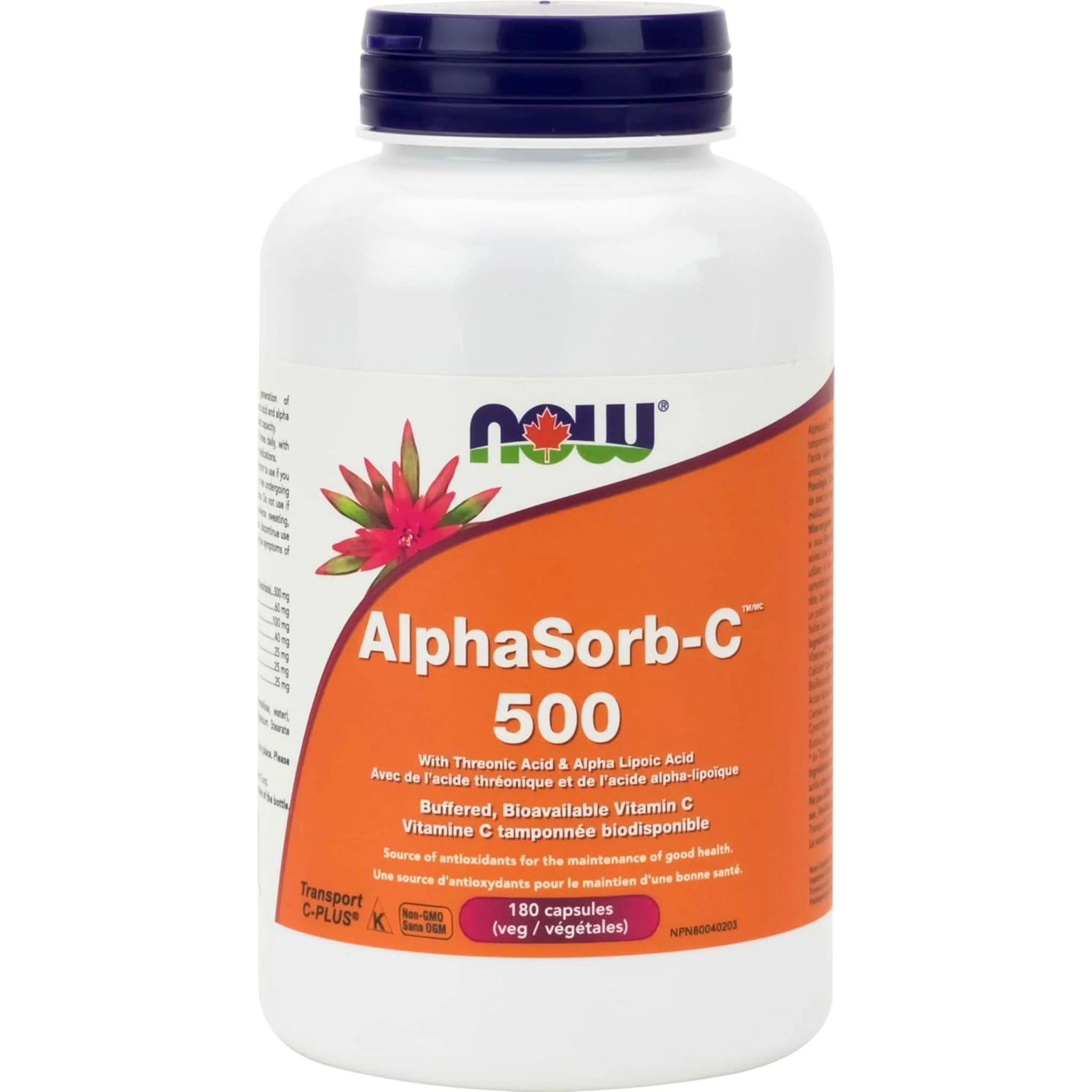 NOW AlphaSorb C 500mg with Bioflavonoids, Buffered Bioavailable Vitamin C, 180 Vegetable Capsules - Image 2