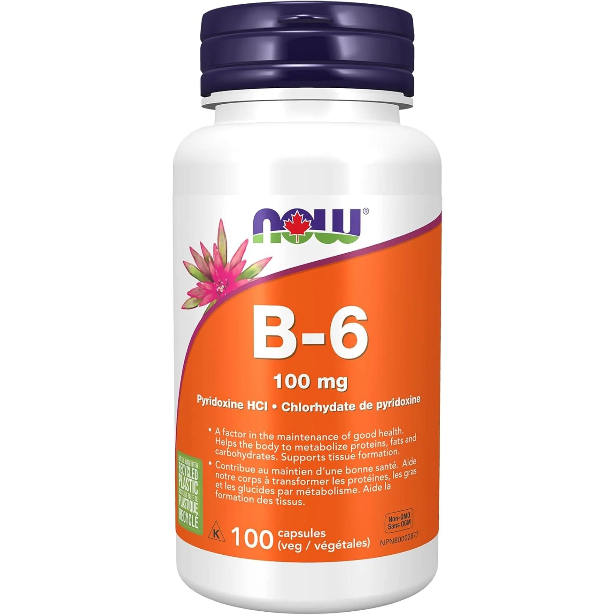NOW B6 100mg Pyridoxine HCl, 100 Capsules