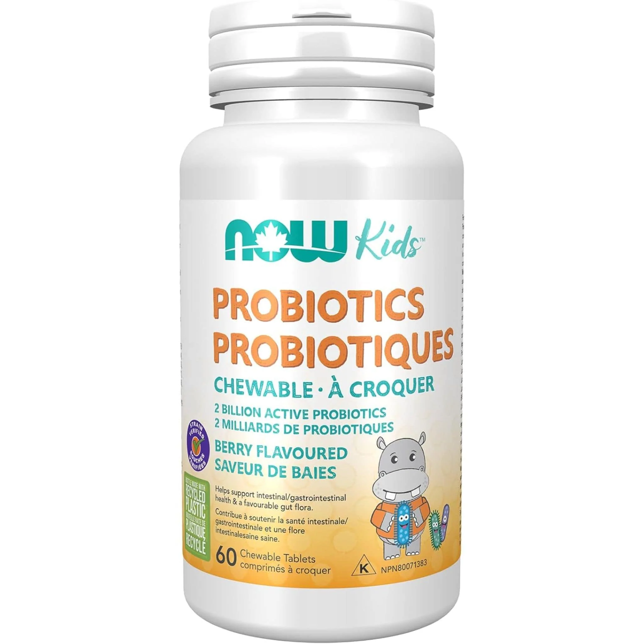 NOW Kids Chewable Probiotic 2 Billion, Delicious Berry Flavour, 60 Chewable Tablets
