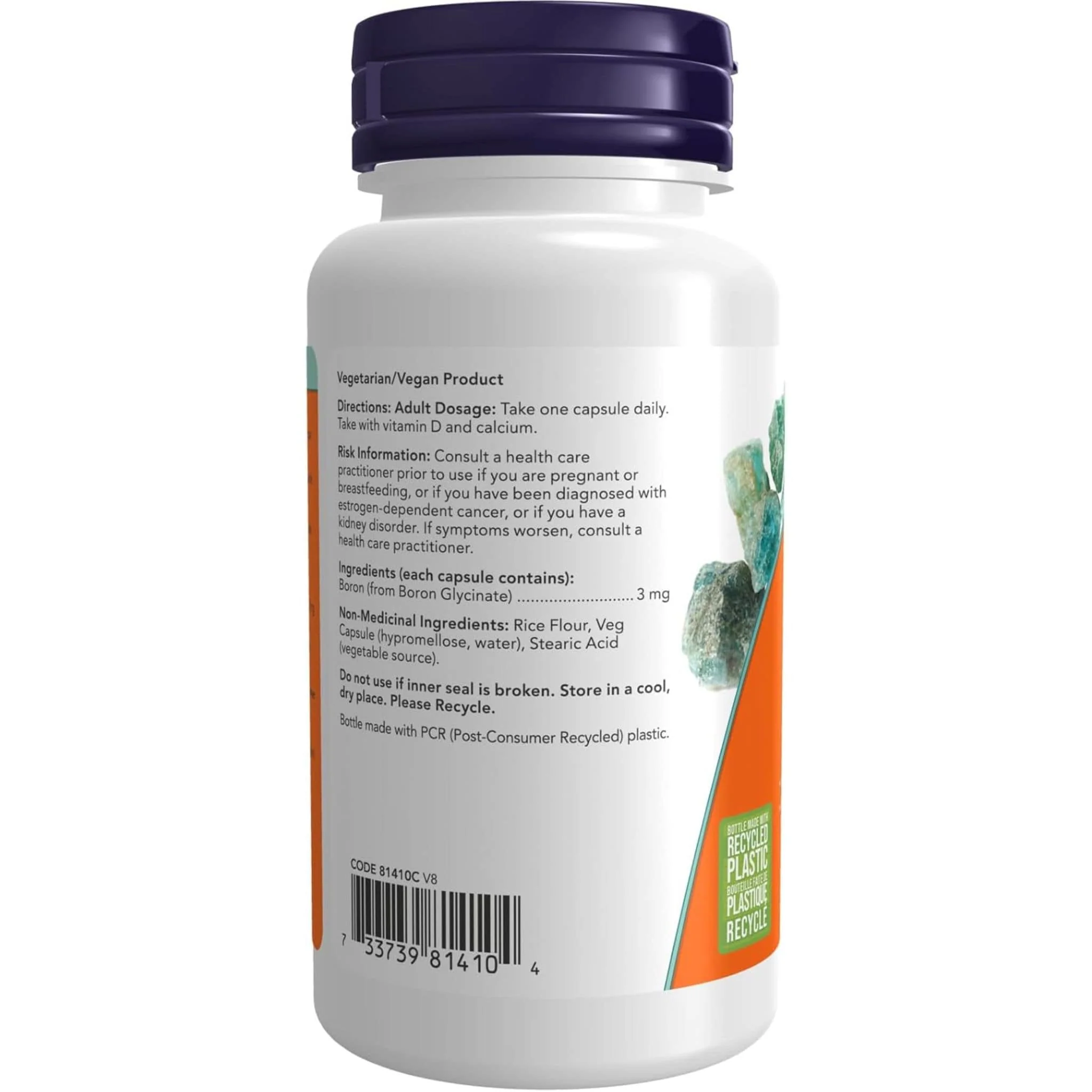 NOW Boron 3mg Capsules, 100 Vegetable Capsules - Image 2