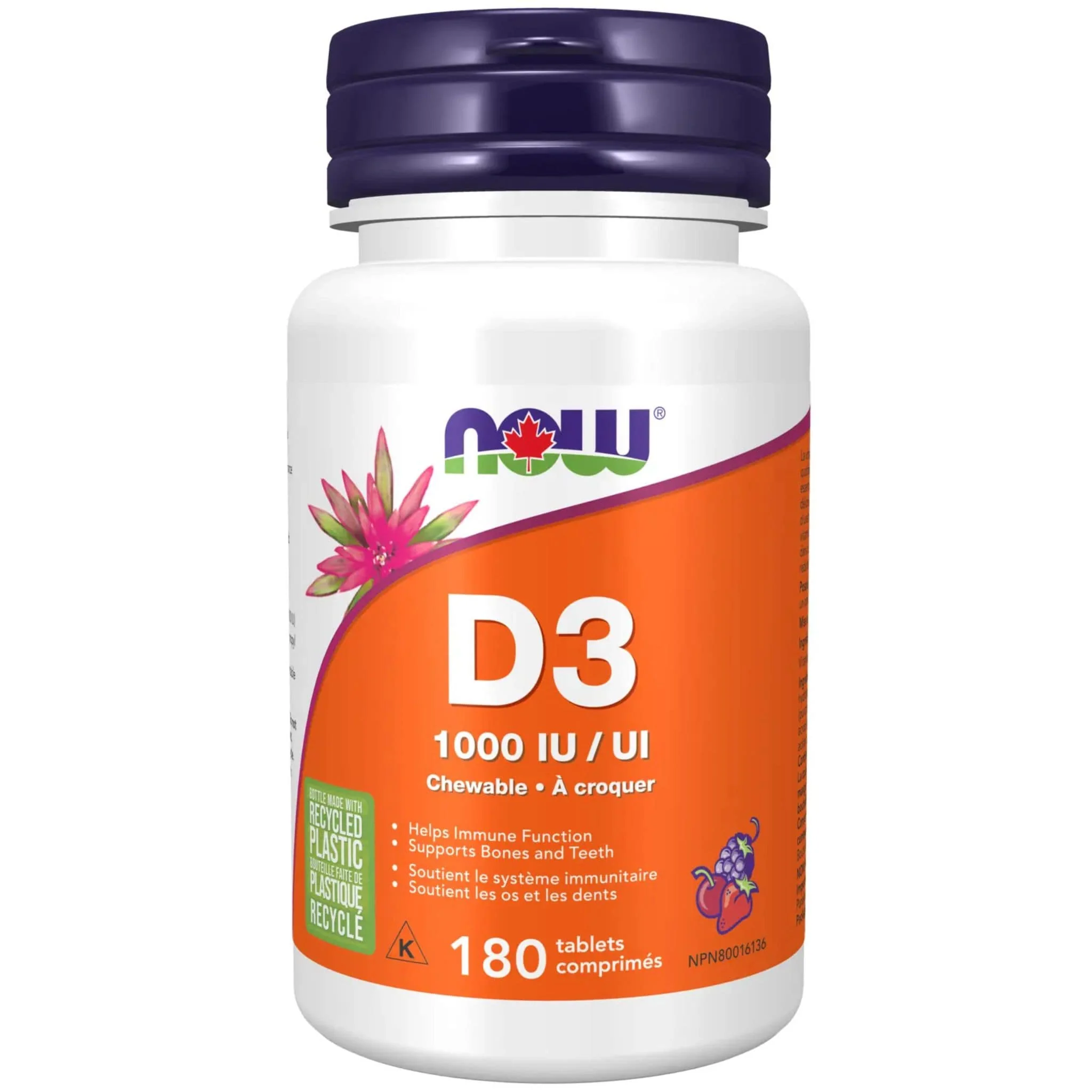 NOW Chewable Vitamin D3 1000IU, 180 Chewables