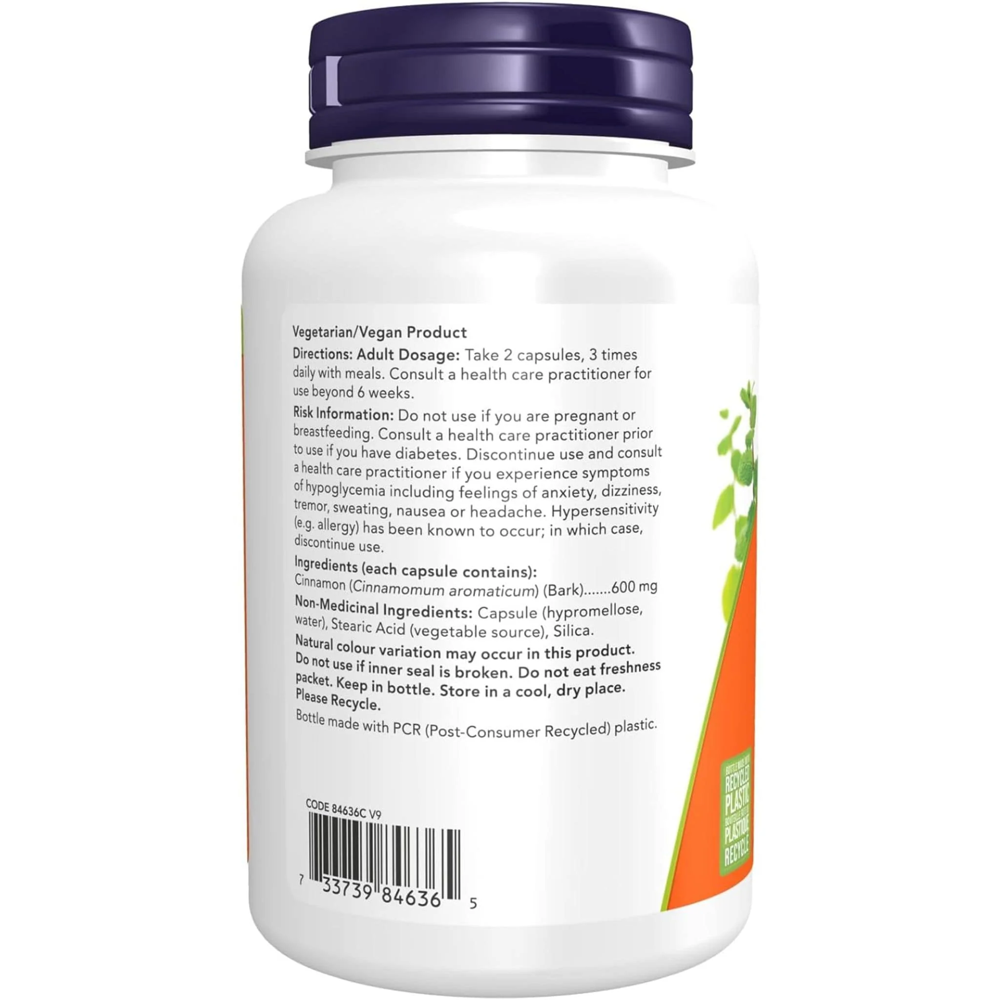 NOW Cinnamon Bark, 600mg, 120 Capsules - Image 3