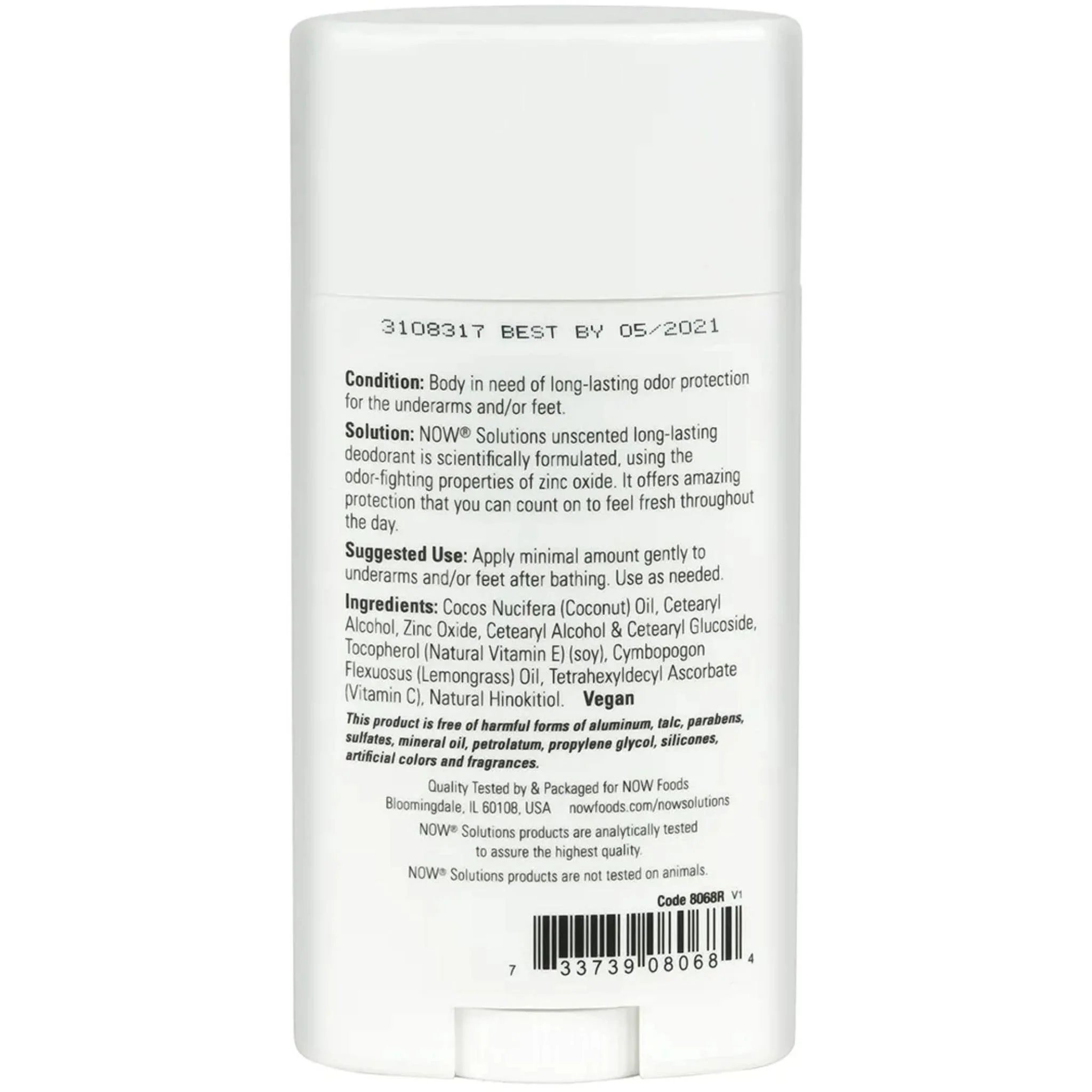 NOW Deodorant Stick Unscented 62g - Image 2