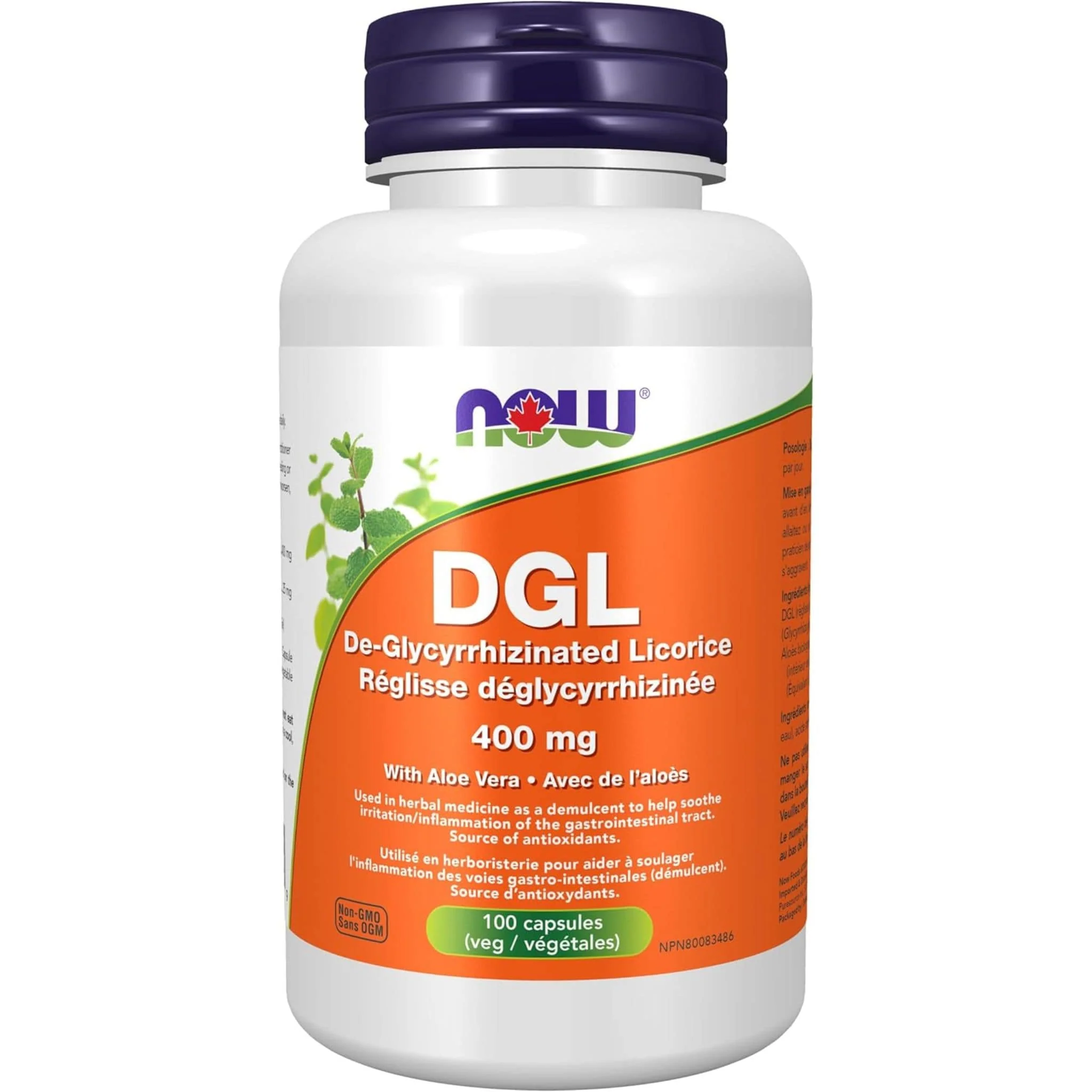 NOW DGL 400mg with Aloe, 100 Vegetable Capsules