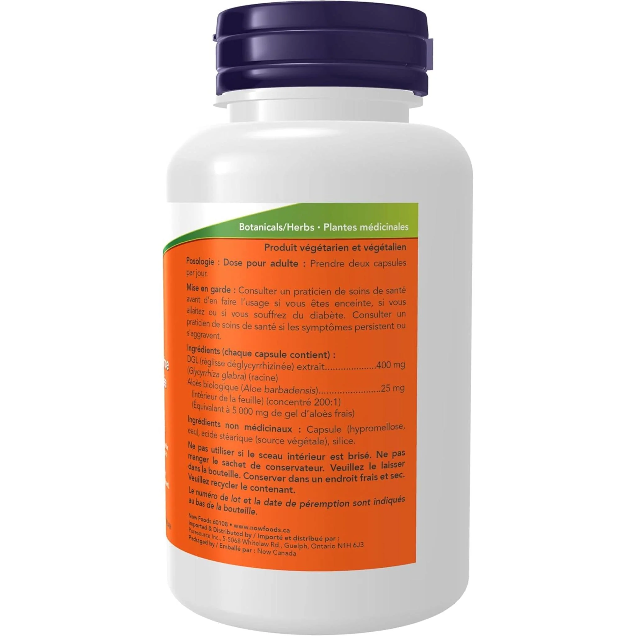 NOW DGL 400mg with Aloe, 100 Vegetable Capsules - Image 2