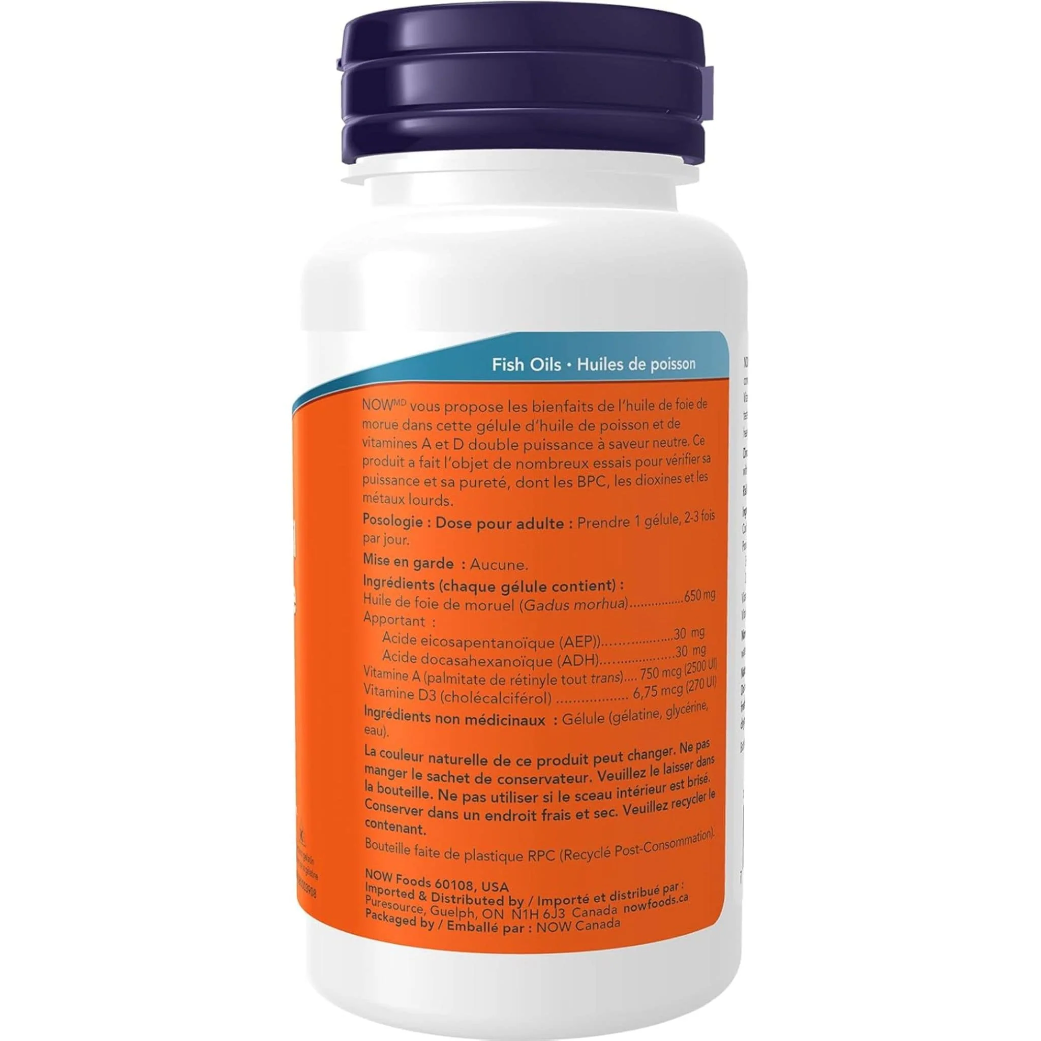 NOW Cod Liver Oil w/ Vitamin A & D, (Double Strength), 100 Softgels - Image 4