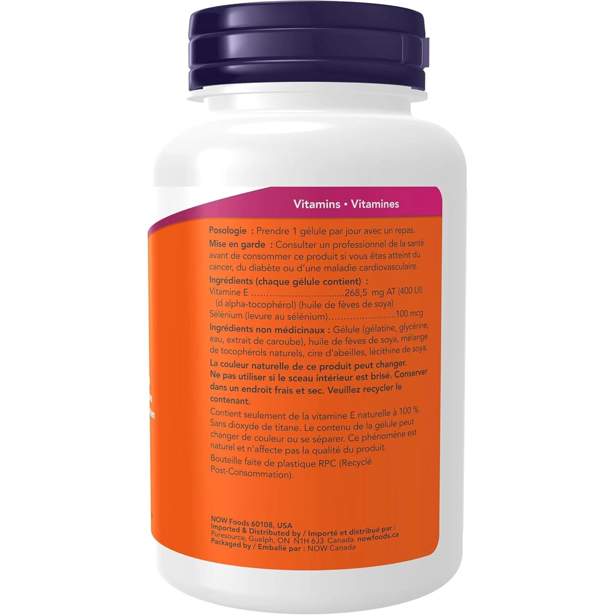 NOW E400 (400IU), d-alpha with +20% Mixed Tocopherols & Selenium (100mcg), 100 Softgels - Image 4