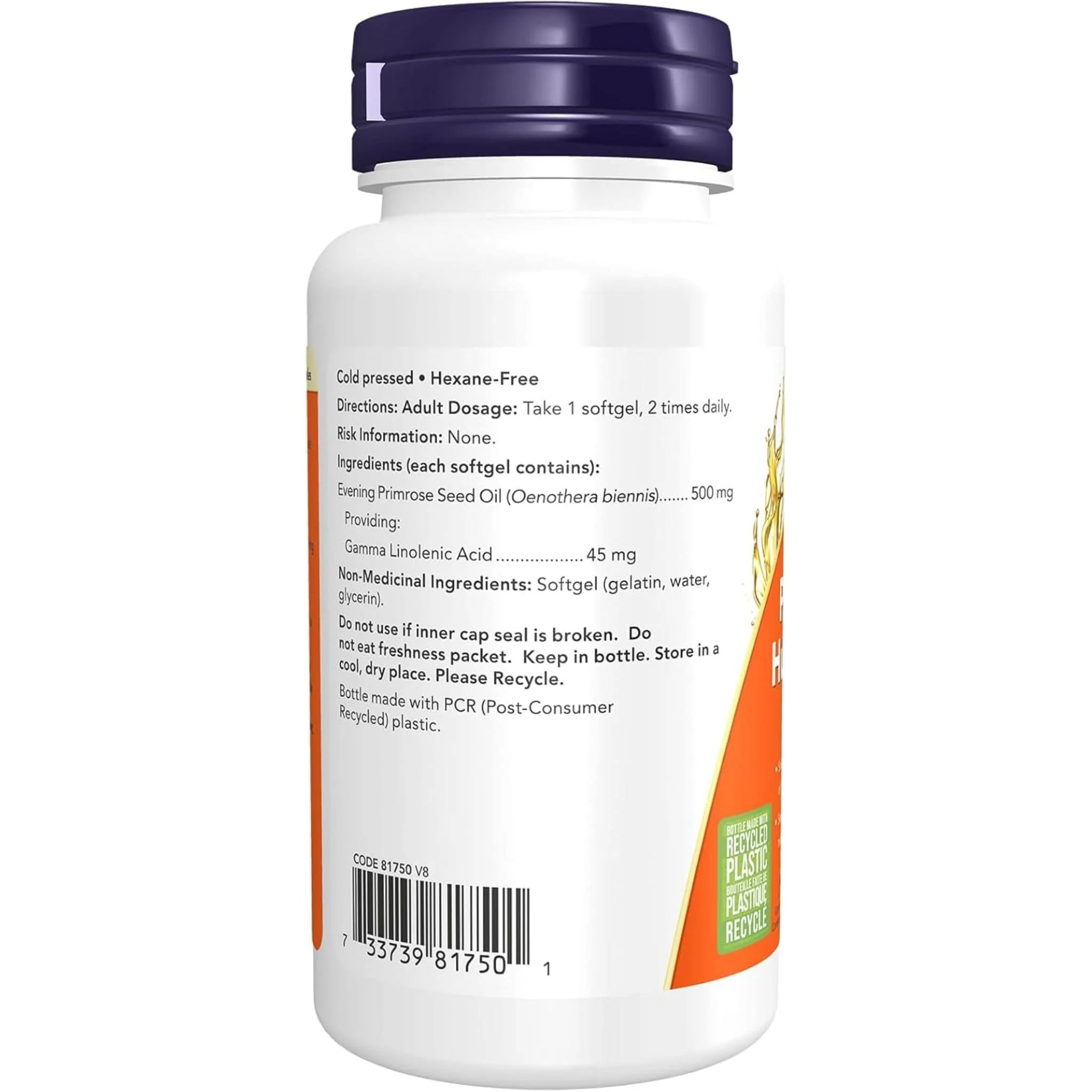 NOW Evening Primrose Oil, 500mg, 100 Softgels - Image 3